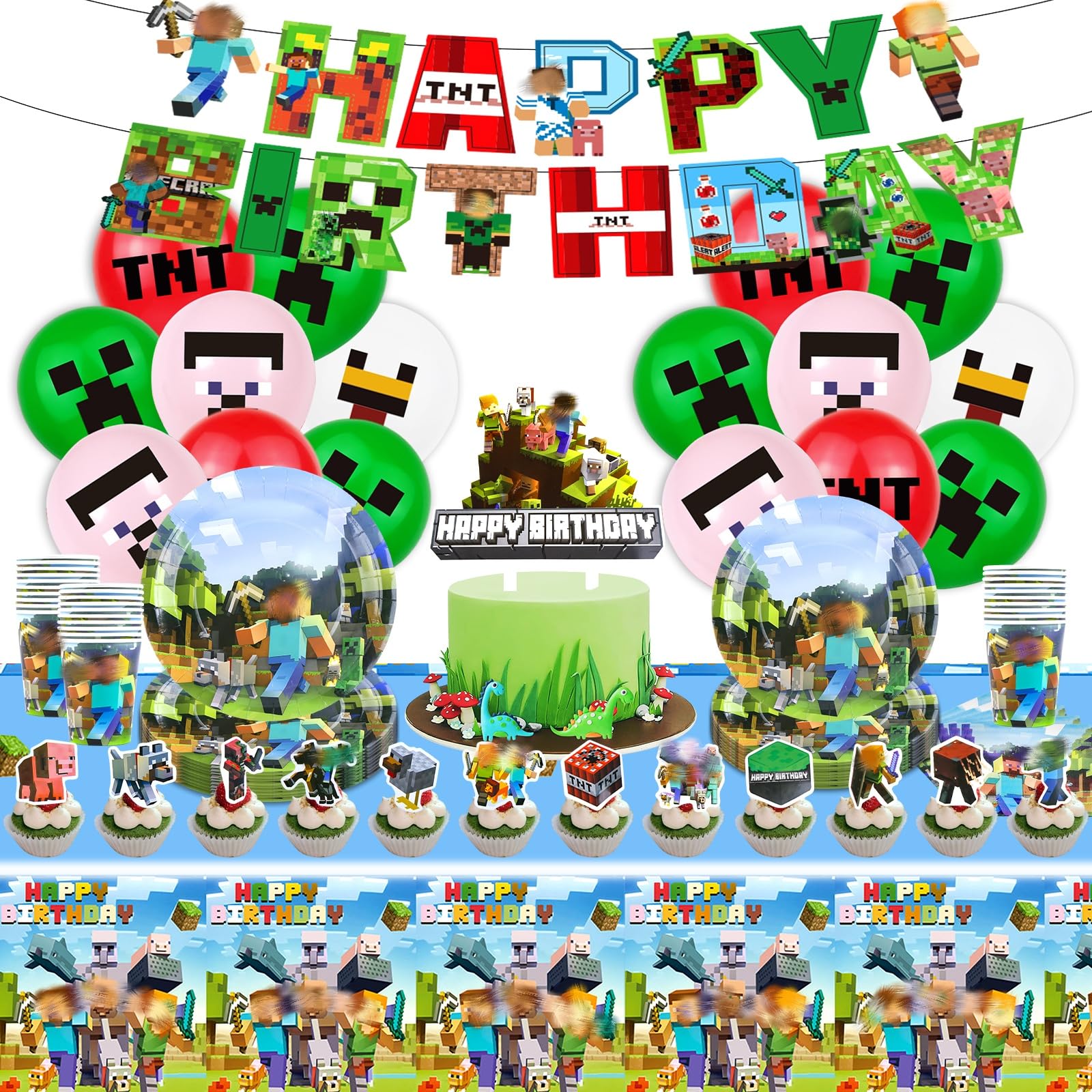 My World Party Set Style A 81PCS Birthday Party Decorations, Cartoon Theme Party Supplies Include Background, Birth day Banner, Foil Balloons, Cupcake Toppers, Plates, Tablecloth Birth day Party