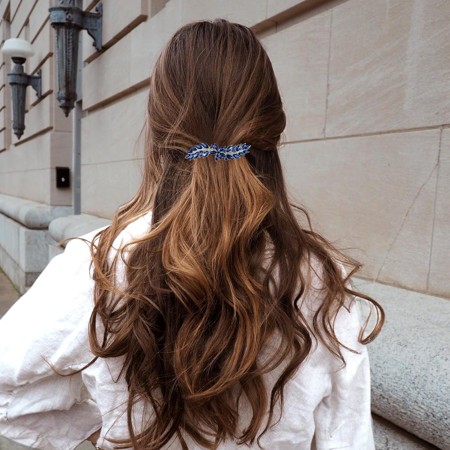 Austrian Crystal Bridal Hair Barrettes, Rhinestones Vintage Hair Clips, Sparkly Glitter Crystal Hairgrip Wedding Hair Headwear Accessories for Women Girls (Navy Blue-a)