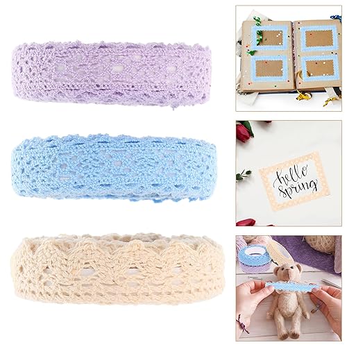 Miniatura 7 de Ciieeo 3 rollos de cinta de encaje de tela para bricolaje álbum de recortes, libros y decoración de manos, manualidades, macramé, cinta adhesiva de