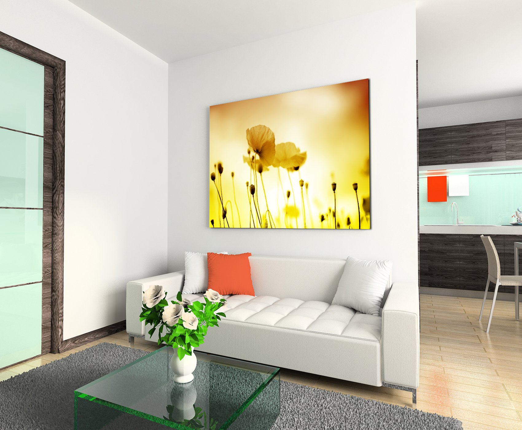 Sinus Art Wandbild 'Mohnblumenfeld' – 120x80 Cm, Leinwand Auf Keilrahmen, Orange-Gelb