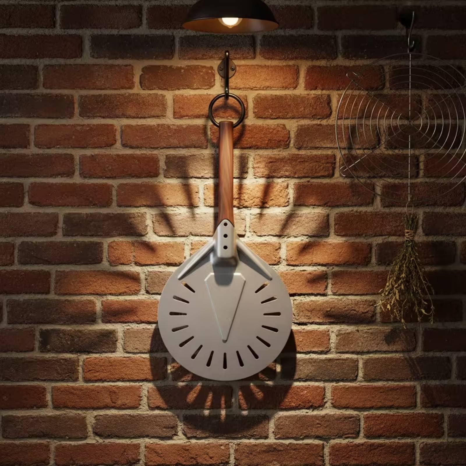 Pala Pizza Perforada Metálica Utensilio Antiadherente para Cocina, Negro