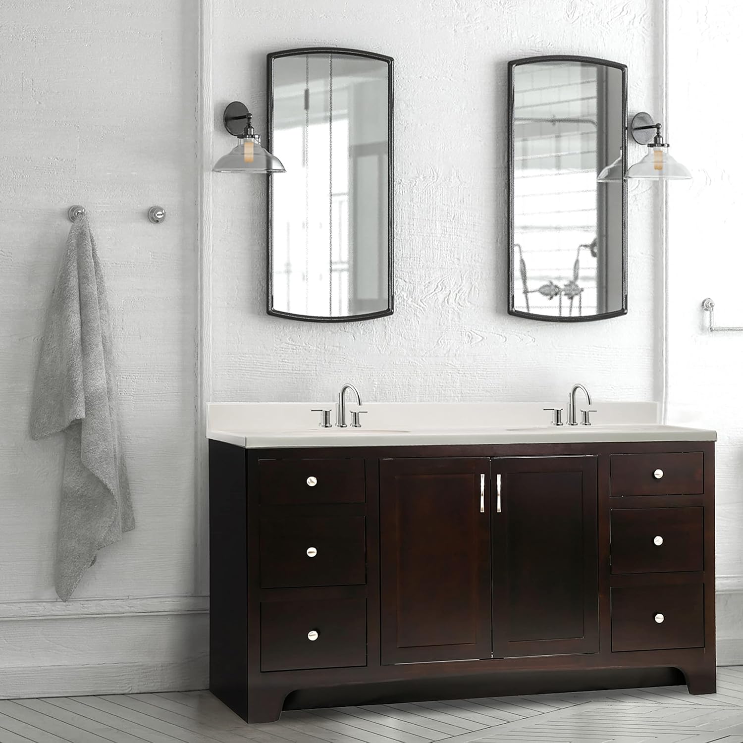 61-Inch Ivory Swirl Cultured Marble Double Sink Vanity Top