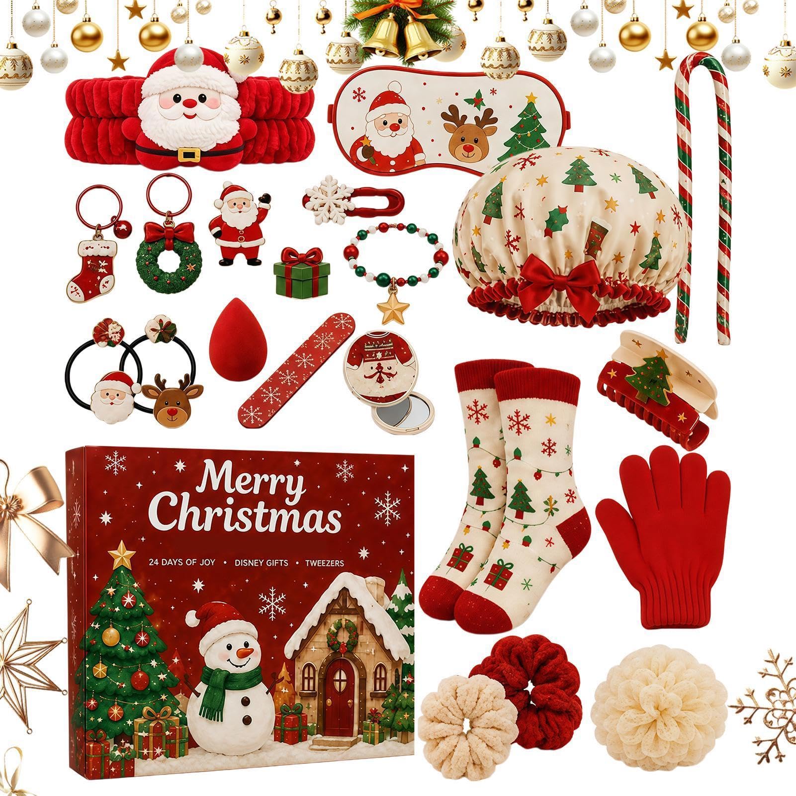 Calendario dell'Avvento Babbo Natale Accessori per capelli Calze Guanti