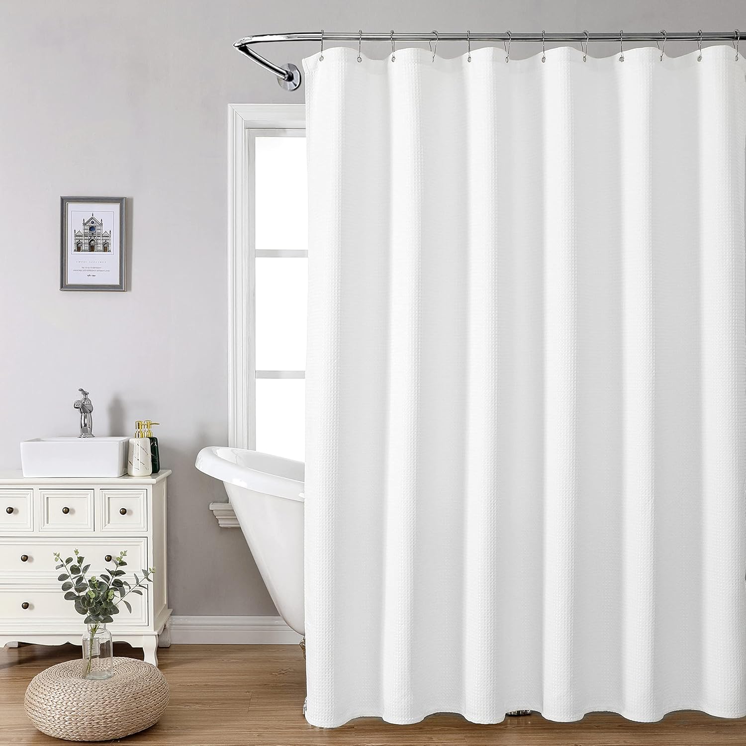 MISS SELECTEX Matt Waffle White Shower Curtain for Bathroom, Premium Waterproof 230 GSM Heavy Duty Durable Fabric Spa Hotel Shower Curtain,Machine Washable Thick Cloth Shower Curtains(72Wx72H, White)