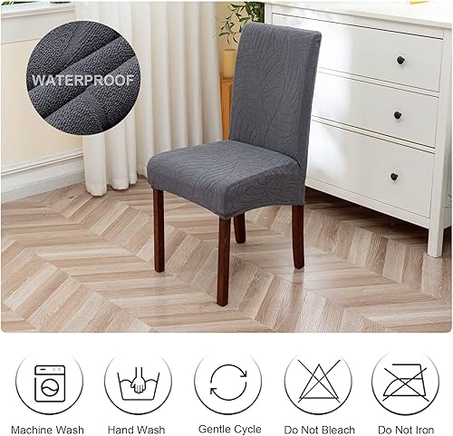Miniatura 7 de Genina Fundas impermeables para sillas de comedor, fundas elásticas de jacquard para sillas de comedor, extraíbles y lavables, protector de silla