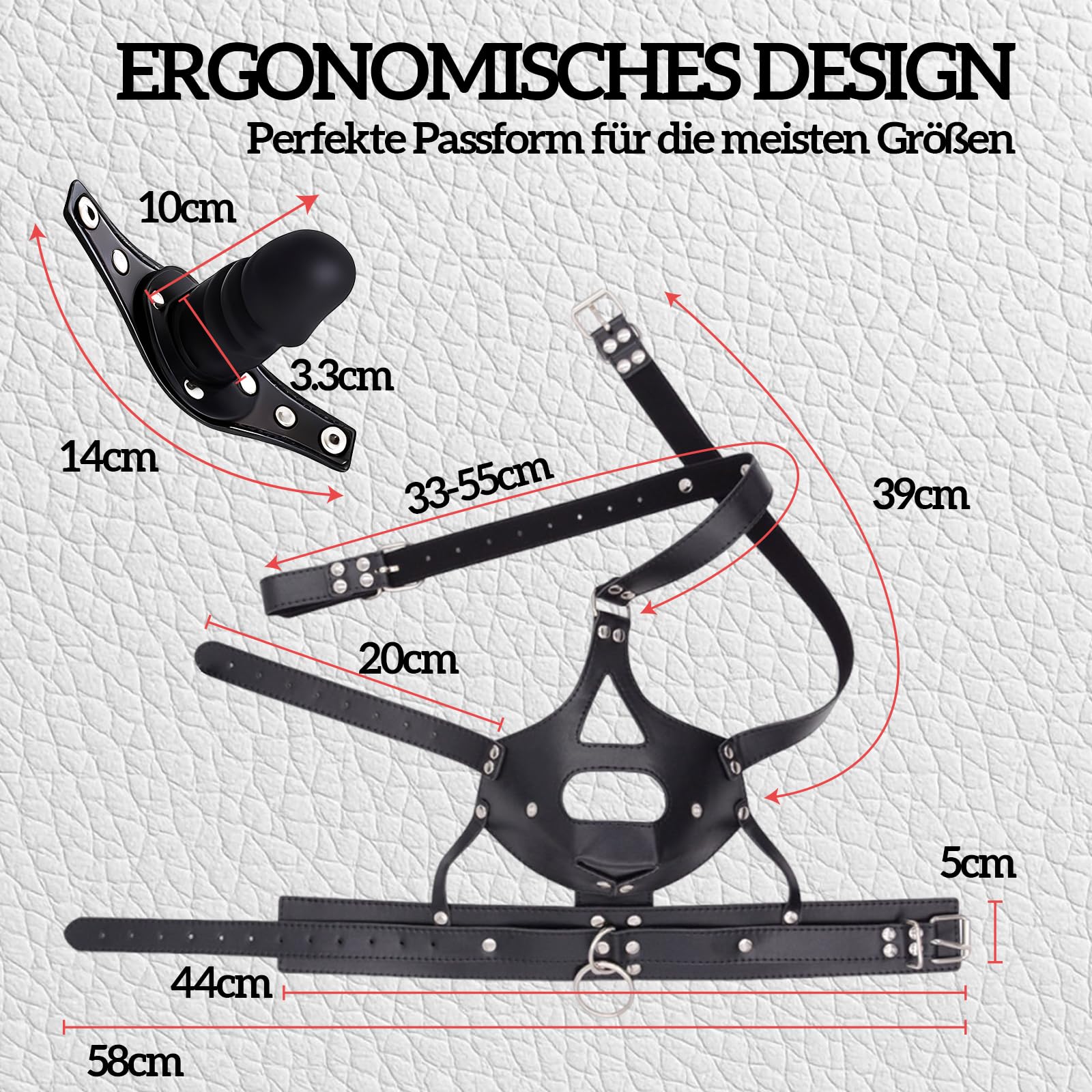 Masque BDSM SM avec Boule de Bâillon Bondage en Cuir Ajustable Fétichiste Érotique Esclave Muselière Similicuir Plug Pénien Amovible Sexuel