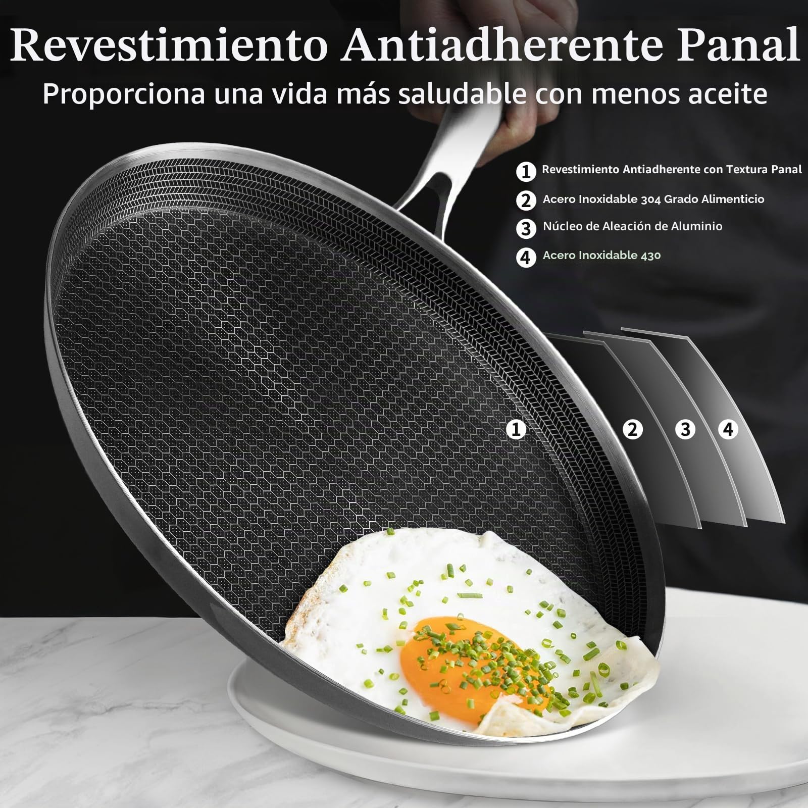 Innerwell Sartén antiadherente Profi Crepes 28 cm, Sartén acero inoxidable para Inducción, revestimiento alveolar resistente a los arañazos, apta para horno y lavavajillas, sin PFOA