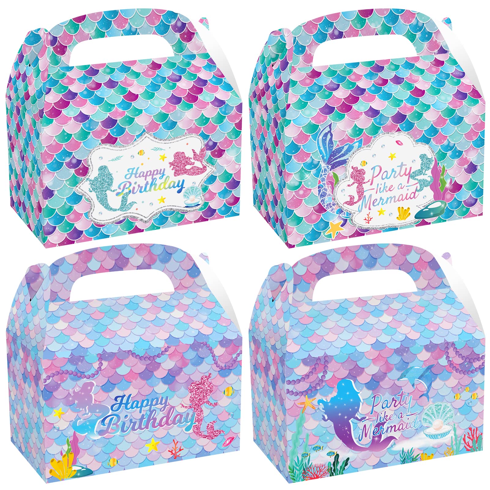 Photo 1 of (READ FULL POST) CIEOVO 24 Pack Ocean Mermaid Party Favor Treat Boxes, Mermaid Fish Scales Print Party Goodie Candy Treat Present Boxes for Mermaid Theme Girls Birthday Baby Shower Party Supplies Decoration