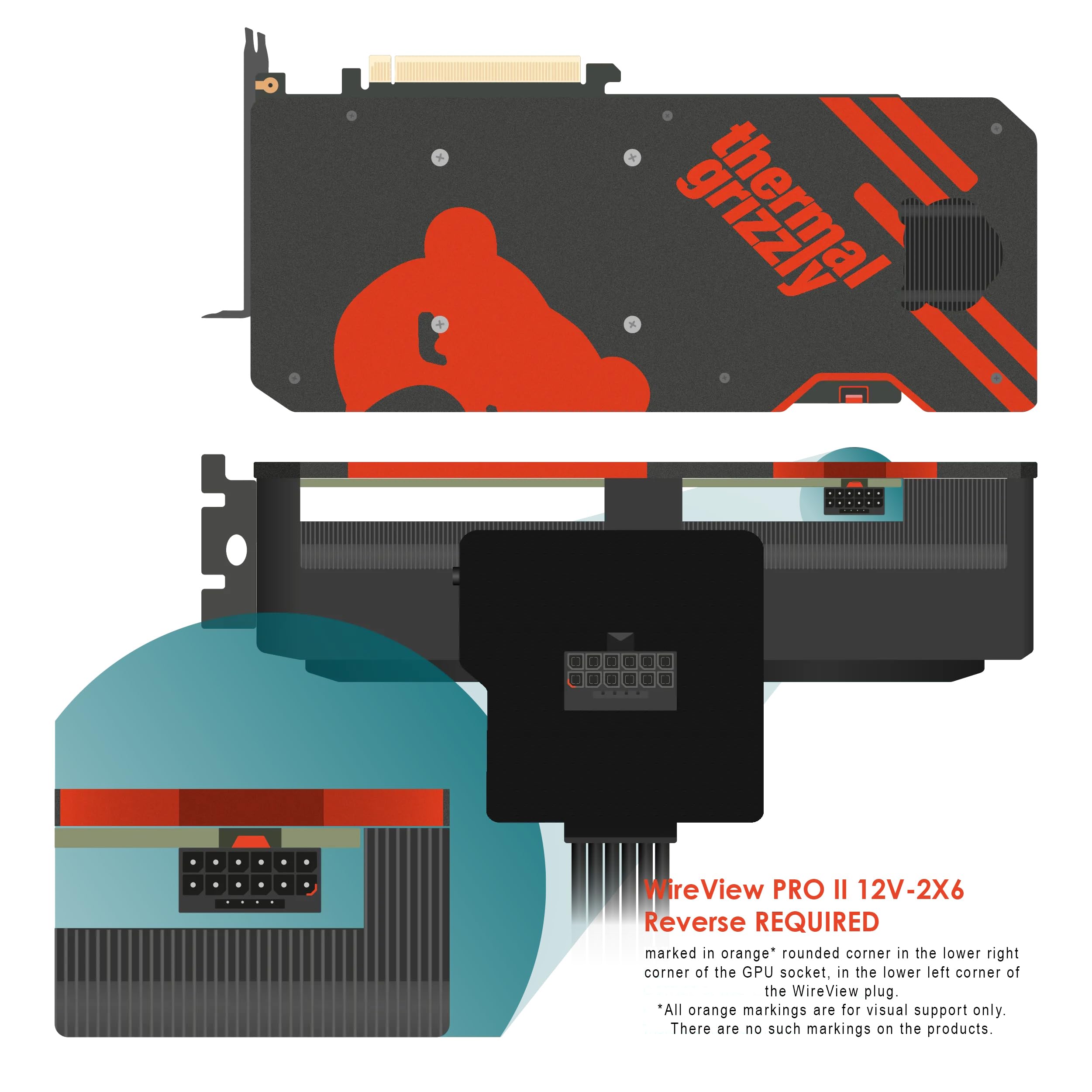 Thermal Grizzly WireView Pro II GPU - Dispositivo di monitoraggio GPU per schede grafiche 12V-2x6 e 12VHPWR con monitoraggio corrente per pin, display TFT-IPS e instradamento dei cavi a 90 gradi