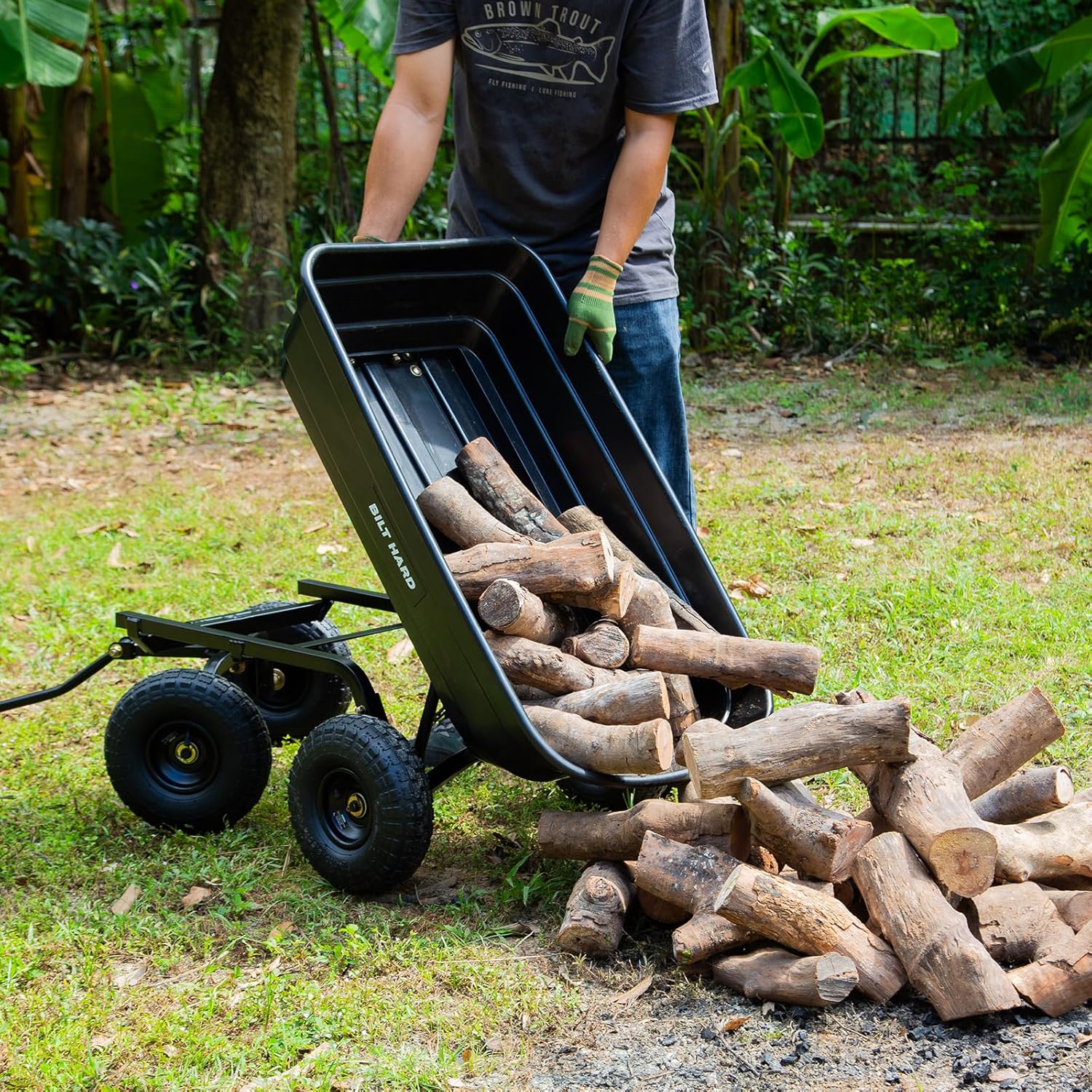 BILT HARD 600 lbs Poly Garden Dump Cart with 180° Rotating Handle, 4 Cu.Ft. Capacity Heavy Duty 4 Wheel Garden Carts for Yard, Outdoor