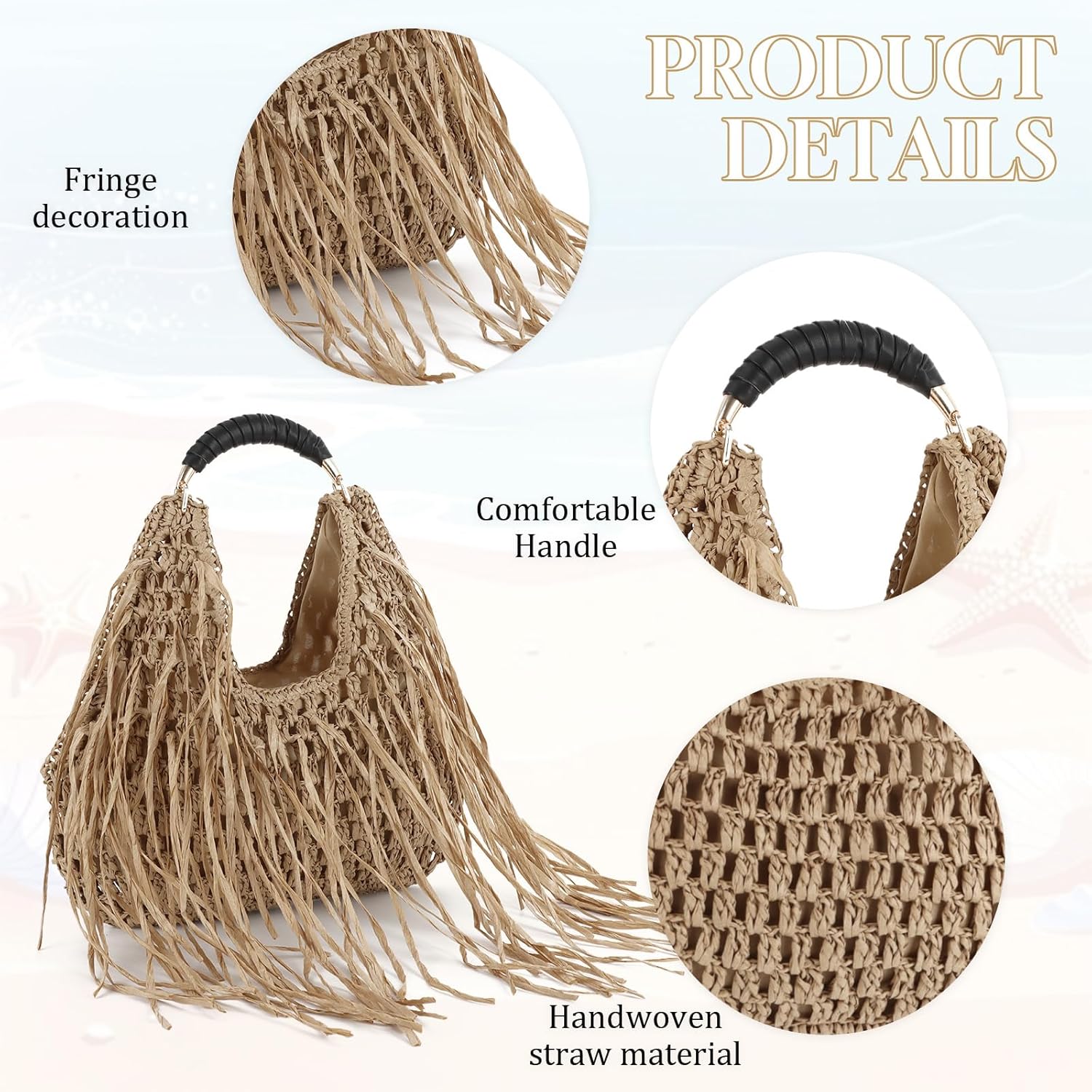 GOKTOW Straw Tassel Beach Bag for Women Lightweight Woven Tote Handbag Fringe Summer Clutch Purse Vacation Shoulder Bags