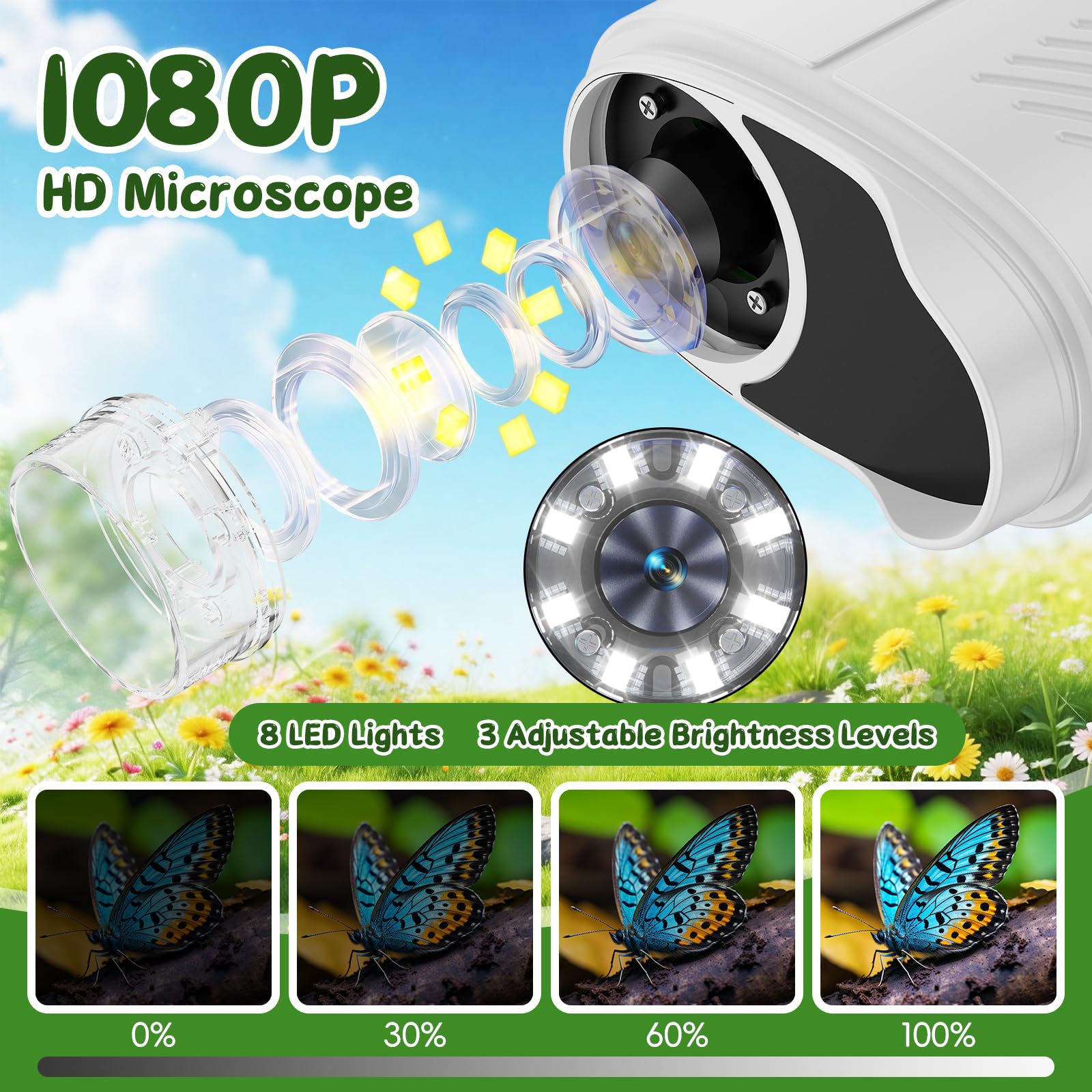 Microscope Portable pour Enfants, Microscope Numérique 1000x avec Écran IPS 2,4 Pouces, Fonction Photo et Compatible PC, Microscope pour Jardin, Forêt et Activités en Plein Air (Blanc)