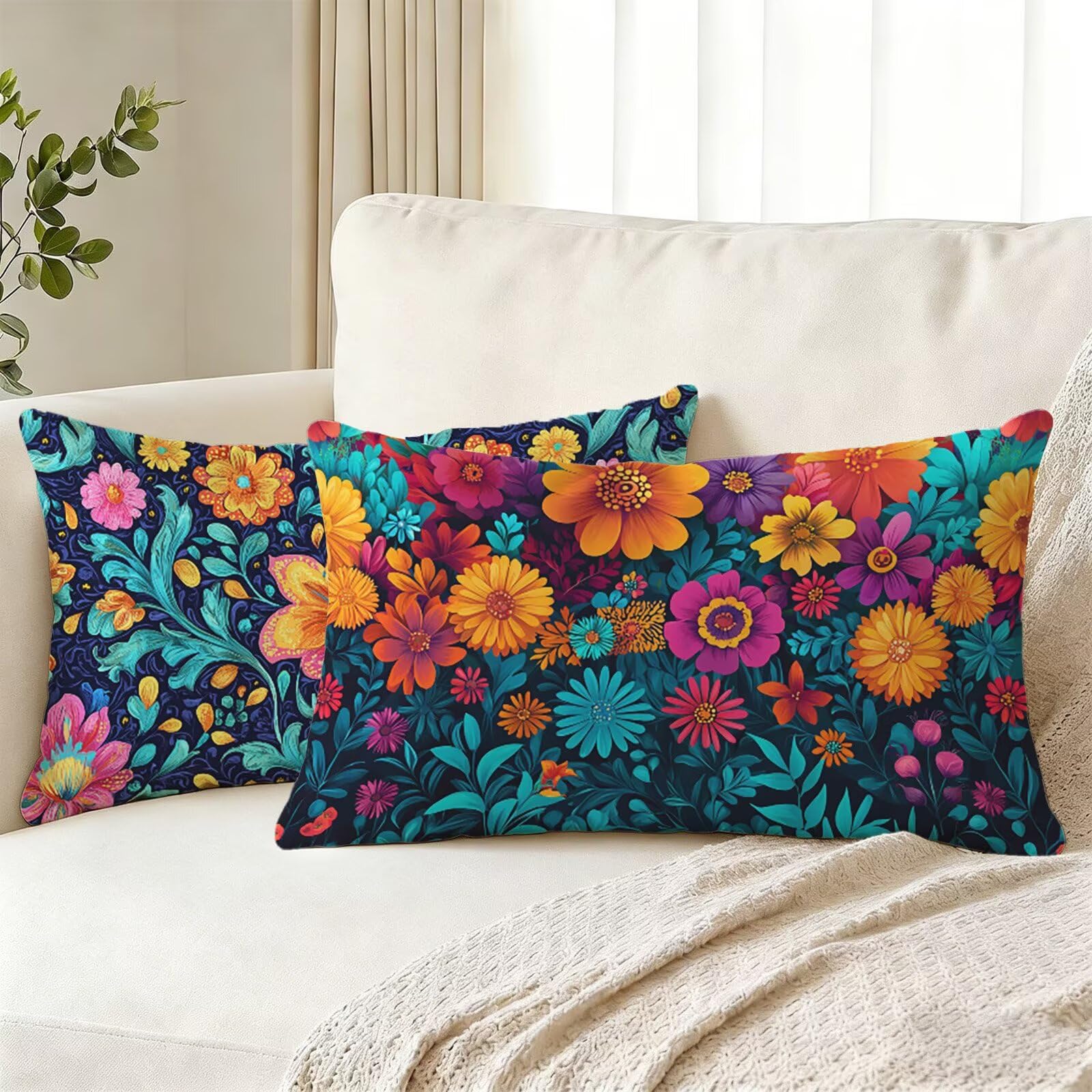 Housse coussin exterieur impermeable bleu fini les taches de lin