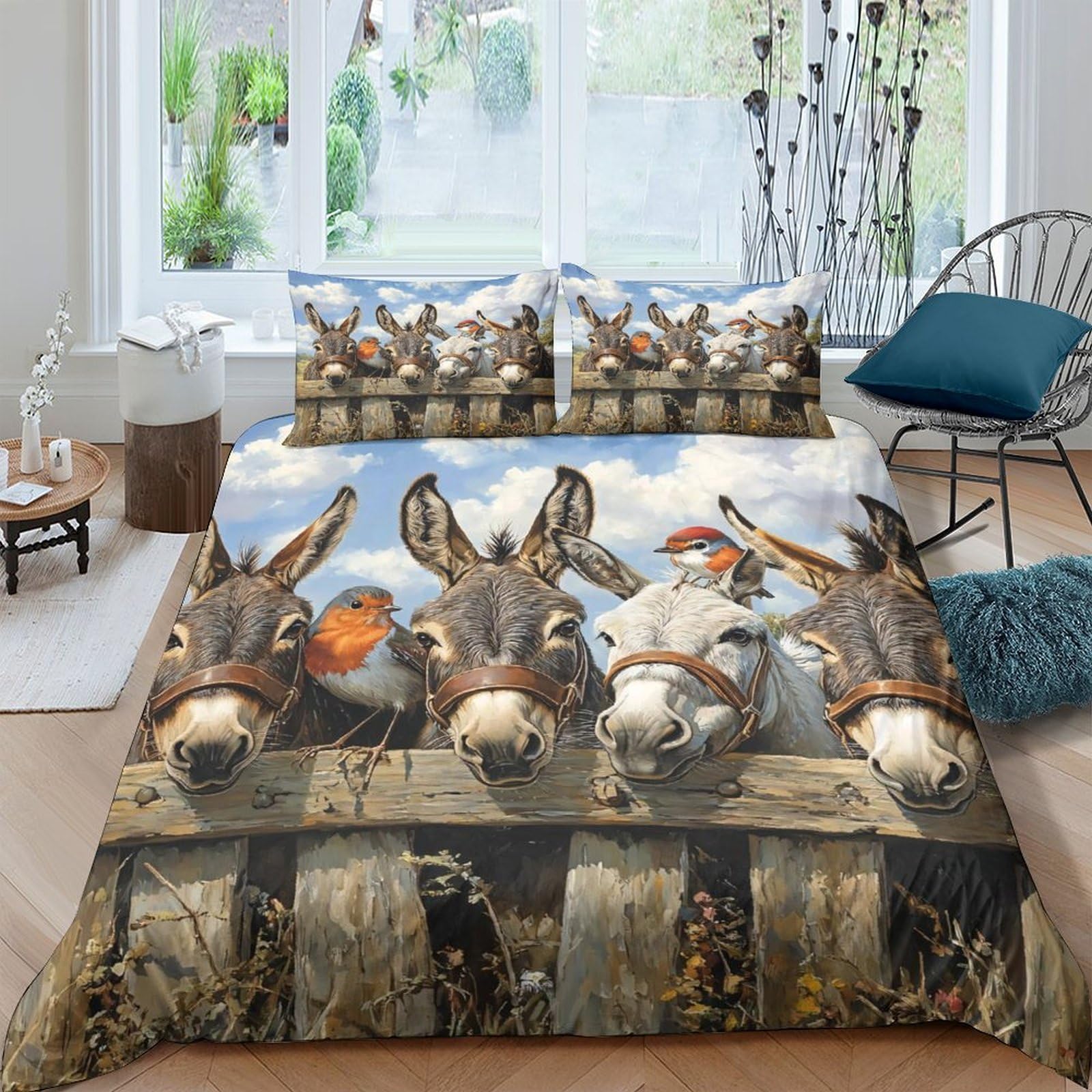 Ctjqhvkz Style-3 3D Printed Donkey Fence Fitted Sheet Microfiber Soft Breathable Barnyard Animal Bed Cover For Bedroom Dorm Decor Single（135X200cm）