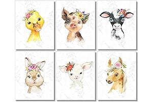 Watercolor Baby Farm Animals Wall Art Prints - Nursery Room Decor- Set of 6