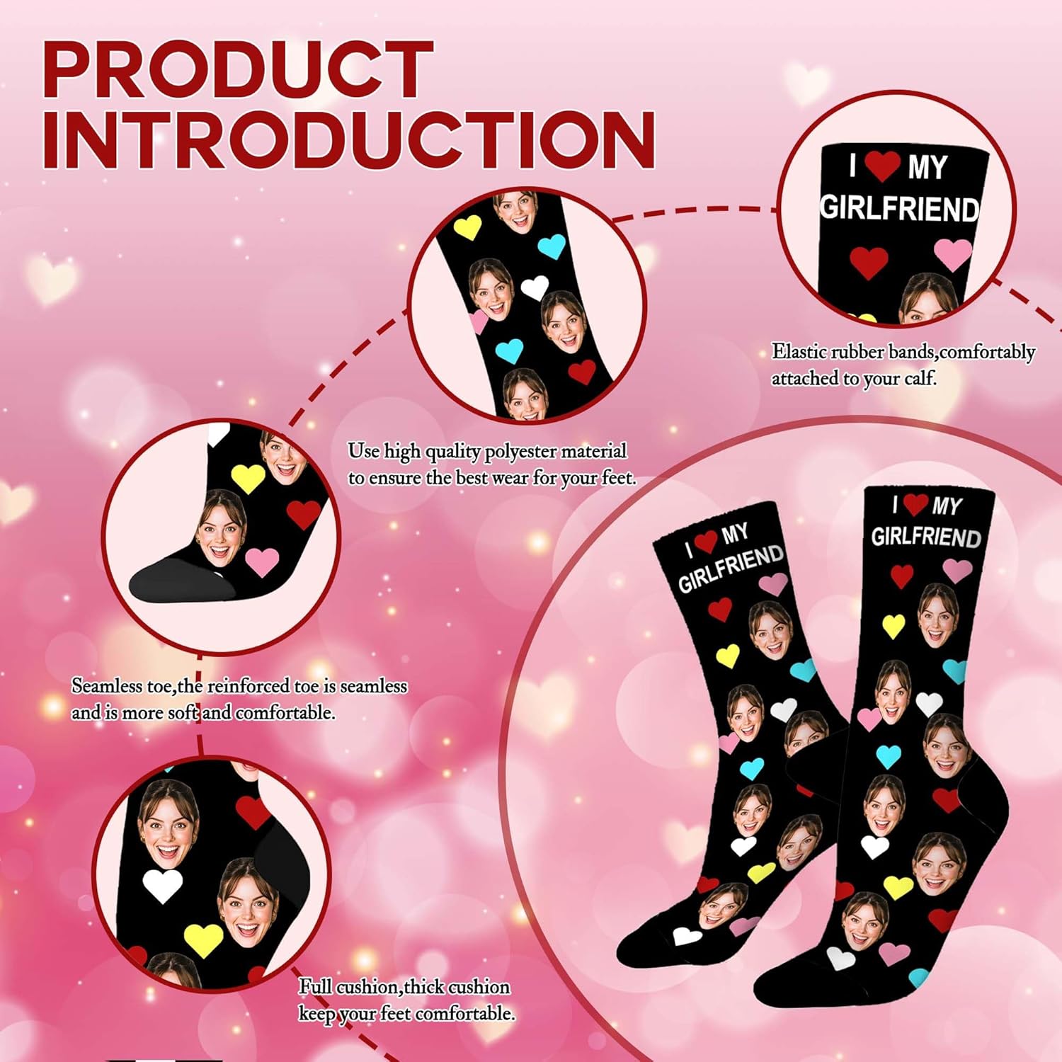 Artsadd Custom Face Socks for Women Men Cat Dog Lovers, Customized Unisex Funny Crew Sock Gifts - Image 5