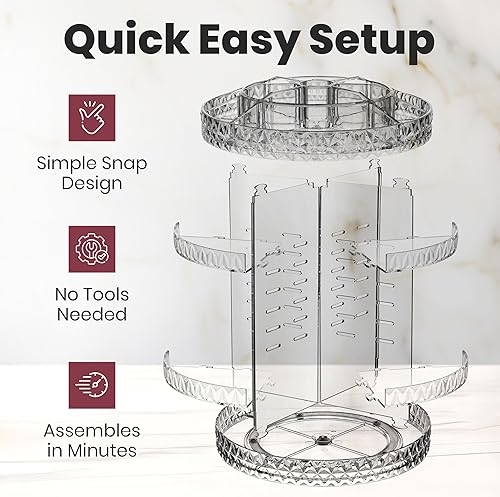 Miniatura 5 de Organizador de maquillaje giratorio de 360 grados con diseño de diamante, altura de estante ajustable y totalmente giratorio, el organizador de