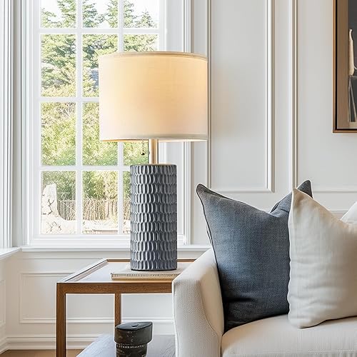 Miniatura 4 de Juego de 2 lámparas de mesa para sala de estar, lámparas de mesa de cerámica para dormitorio, lámparas modernas de 20 pulgadas para mesitas de