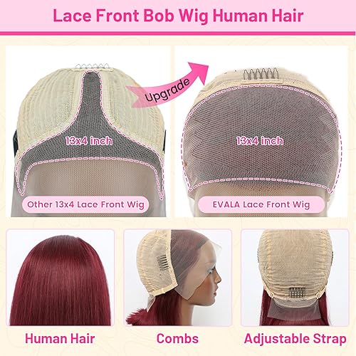 Miniatura 26 de Evala Bob Wig Human Hair Black Bob Lace Front Wig 10 inch Middle Part Short Bob Wig 13x4x1 Frontal Lace Wig #1 Jet Black Color Bob Wigs 150% Density