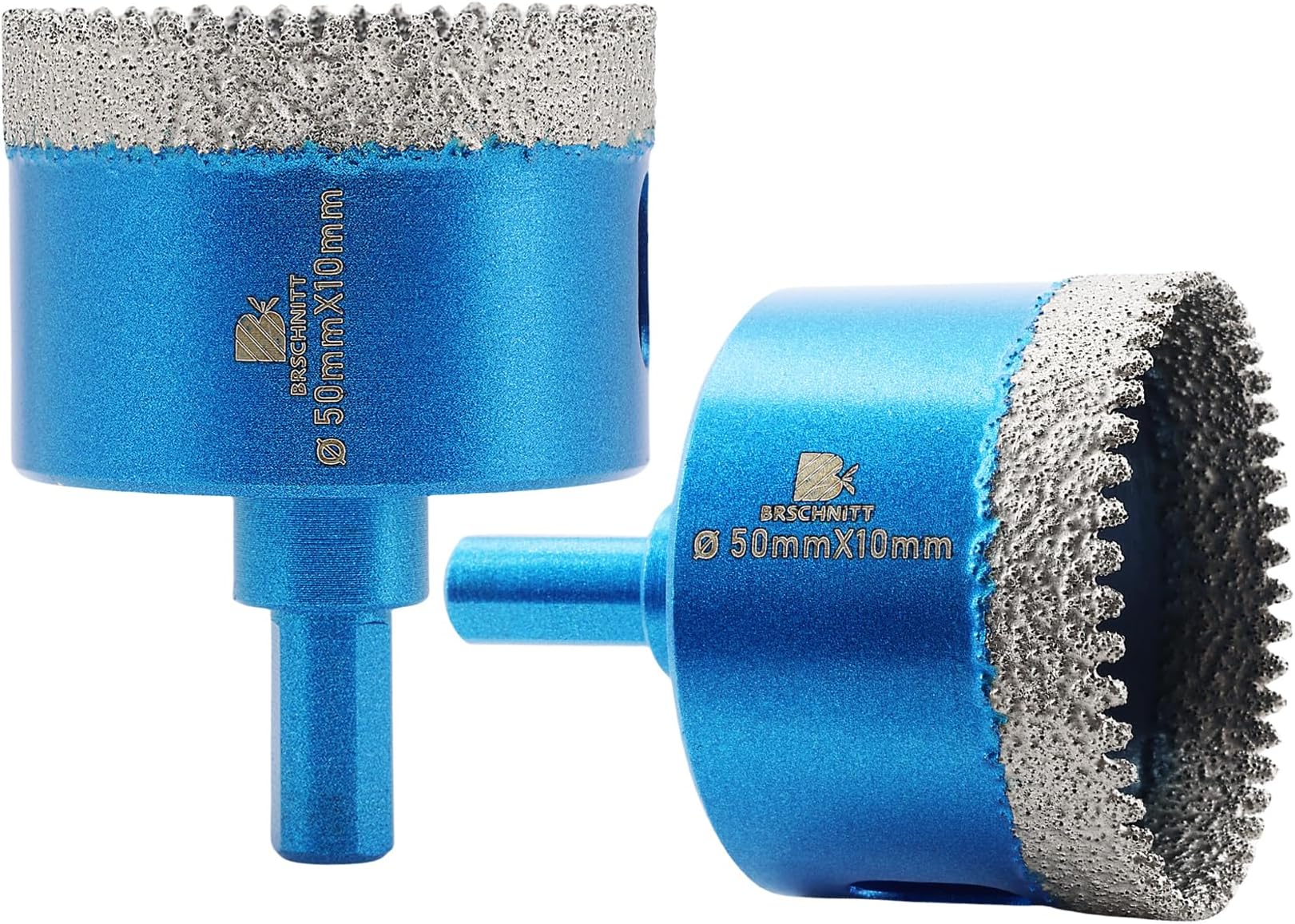 Dry Diamond Core Drill Bit Set,BRSCHNITT 2pcs 50mm Diamond Hole Saw Core Drill Bit with Triangle Shank for Porcelain Tile Ceramic Stone Granite Marble