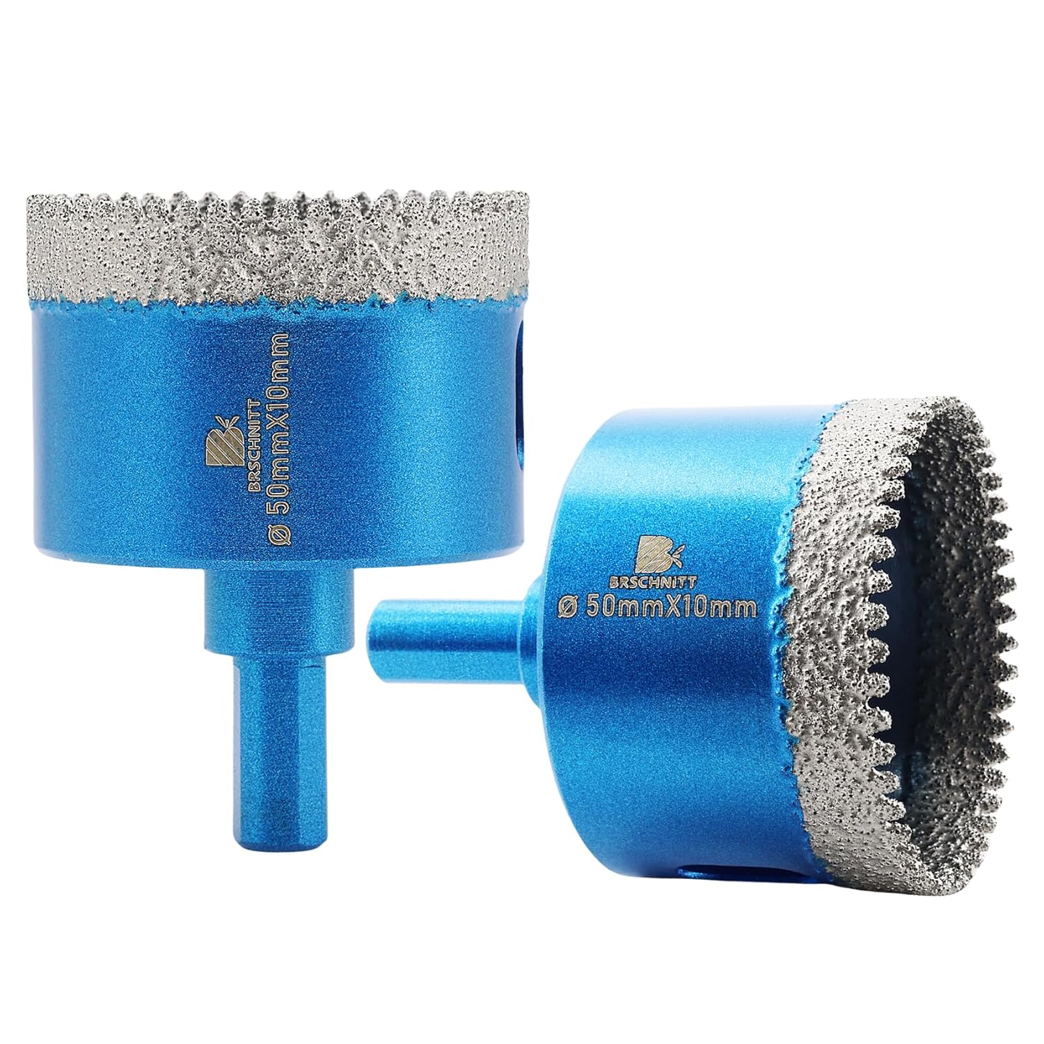 Dry Diamond Core Drill Bit Set,BRSCHNITT 2pcs 2 Inch Diamond Hole Saw Core Drill Bit with Triangle Shank for Porcelain Tile Ceramic Stone Granite Marble