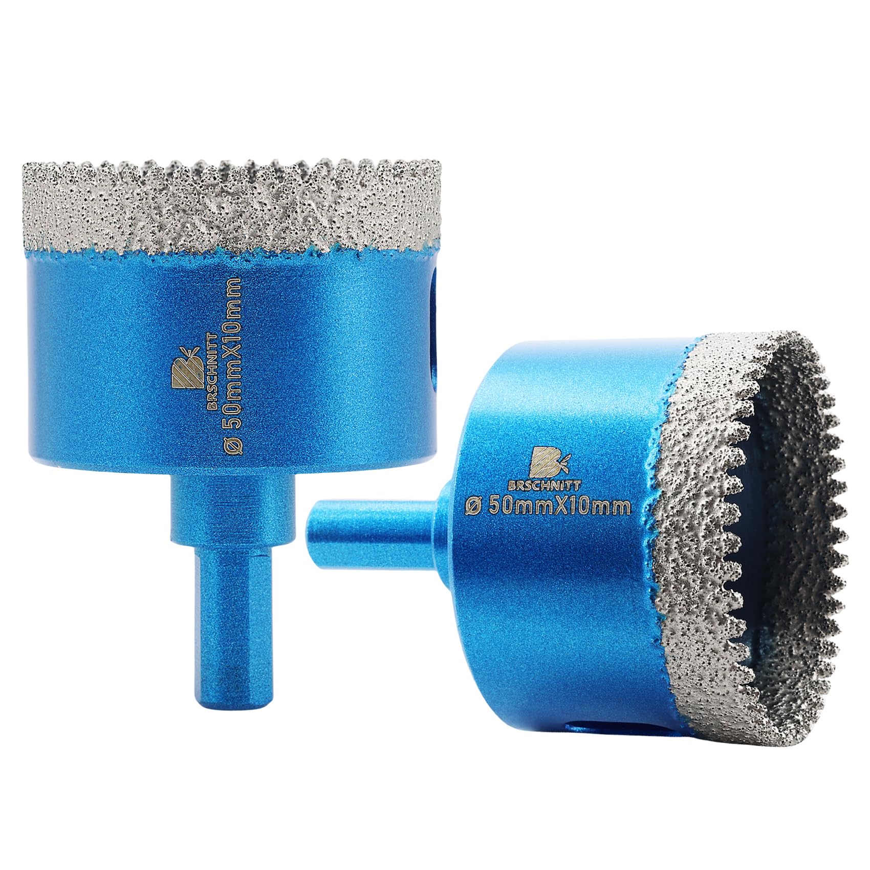 Dry Diamond Core Drill Bit Set,BRSCHNITT 2pcs 50mm Diamond Hole Saw Core Drill Bit with Triangle Shank for Porcelain Tile Ceramic Stone Granite Marble