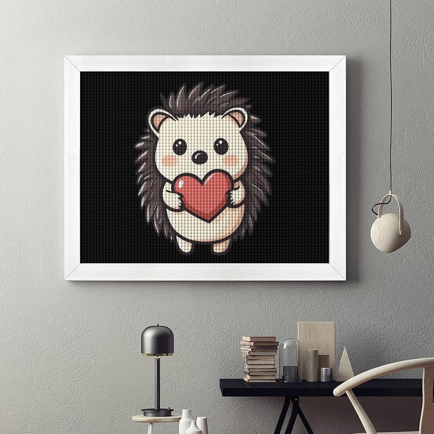 Hedgehog Holding A Heart Printed Diamond 5D Painting Kit 16x20in DIY Full Drill Craft with Tools for Home Wall Decor Gift White Wood 50 * 40cm