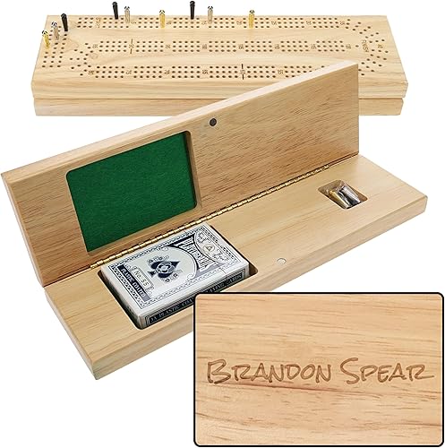 Miniatura 1 de We Juegos Monograma Grabado personalizable Gabinete Cribbage Setcontinuo de madera maciza 3pista Junta con Easy Grip Clavijas, tarjetas y área de