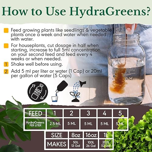 Miniatura 3 de HydraGreens Fertilizante líquido para plantas con extracto de algas y micronutrientes, alimento nutritivo multiusos para lechuga, hierbas, verduras