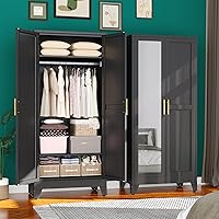 Vista 1 de Armario de metal de 71 pulgadas, armario de almacenamiento de ropa de acero con espejo y estantes ajustables, armario de almacenamiento de acero