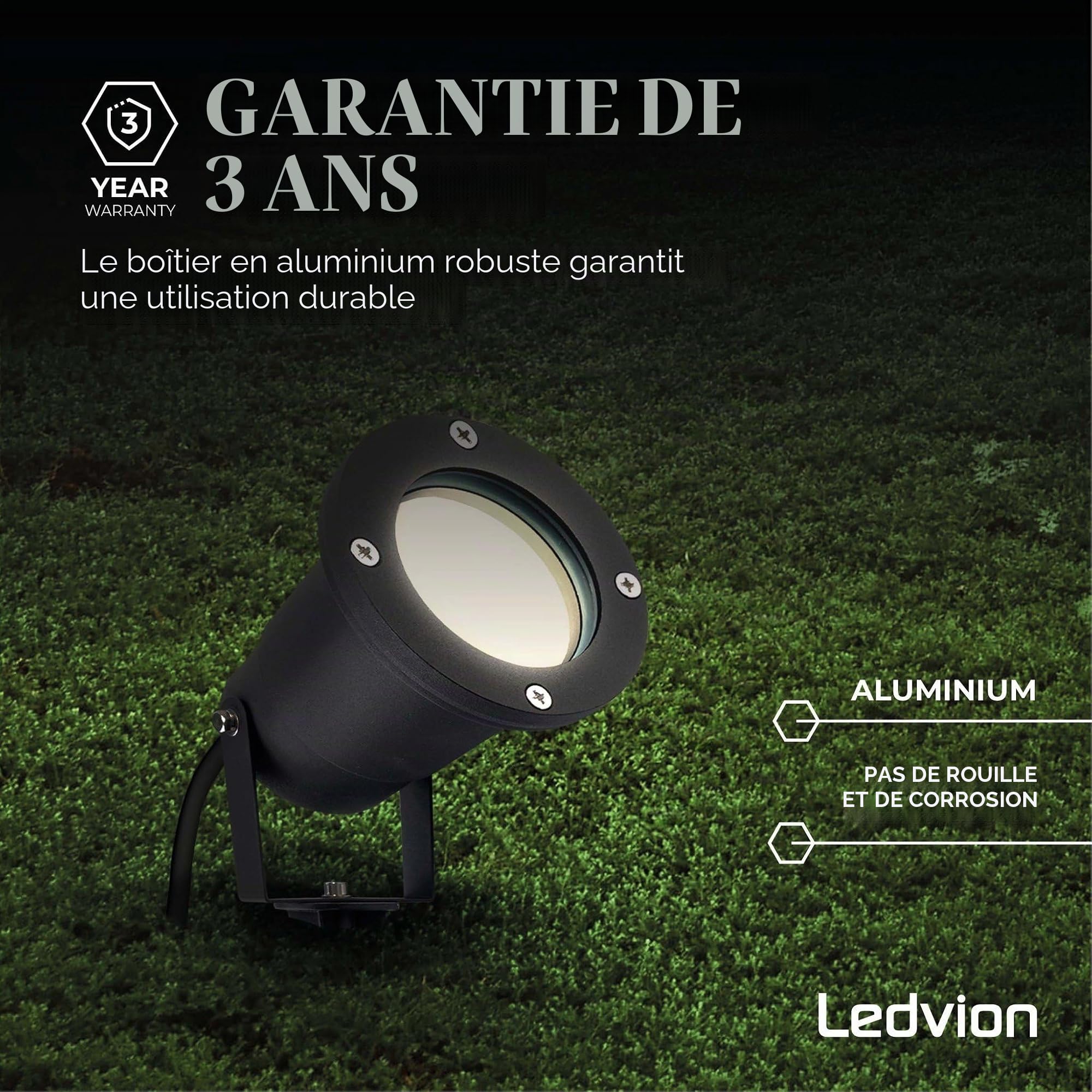 Ledvion Lot de 9 LED Extérieur Spot IP65 3W 4000K GU10 dimmable piquet | Pour jardin terrasse allee entree massifs et eclairage exterieur decoratif