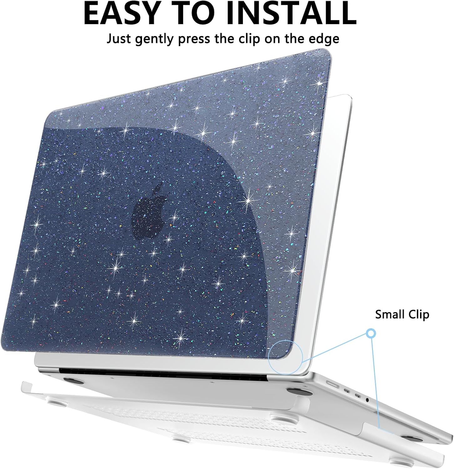 AKIT Compatible with MacBook Pro 14 inch Case Sparkly 2025-2021 M5 M4 M3 M2 M1 Pro Max A3434 A3112 A3185 A3401 A2918 A2992 A2779 A2442, [Anti-Cracking] Hard Shell Laptop Case Cover, Haze Blue - Image 4