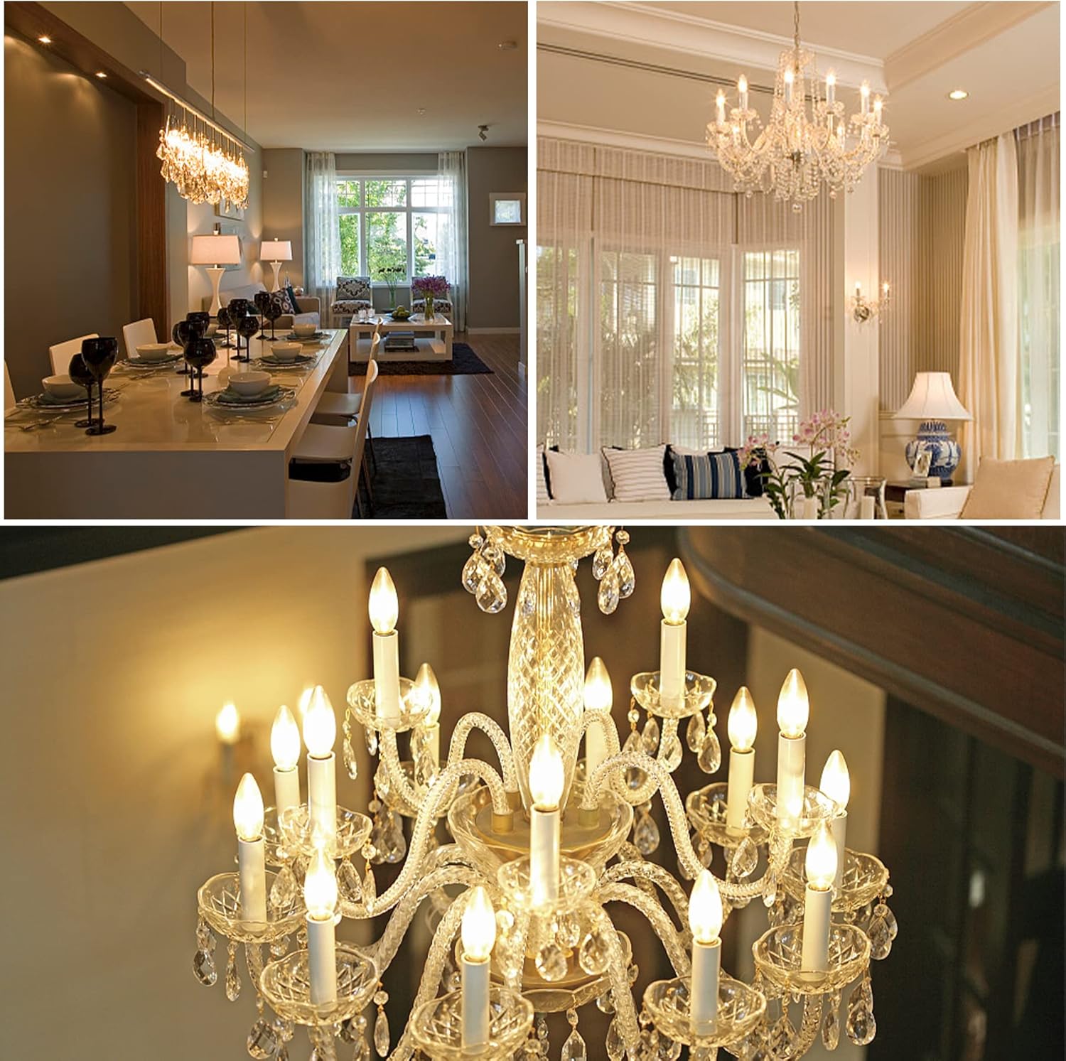 2W E12 C7 Candelabra LED Bulbs(6 Pack) 15W Enquivalent E12 Base LED Filament 2W Bulb 120V Dimmable 2700K Warm White Clear Glass C7 Mini Candle Torpedo Shape for Night Light (Warm White)