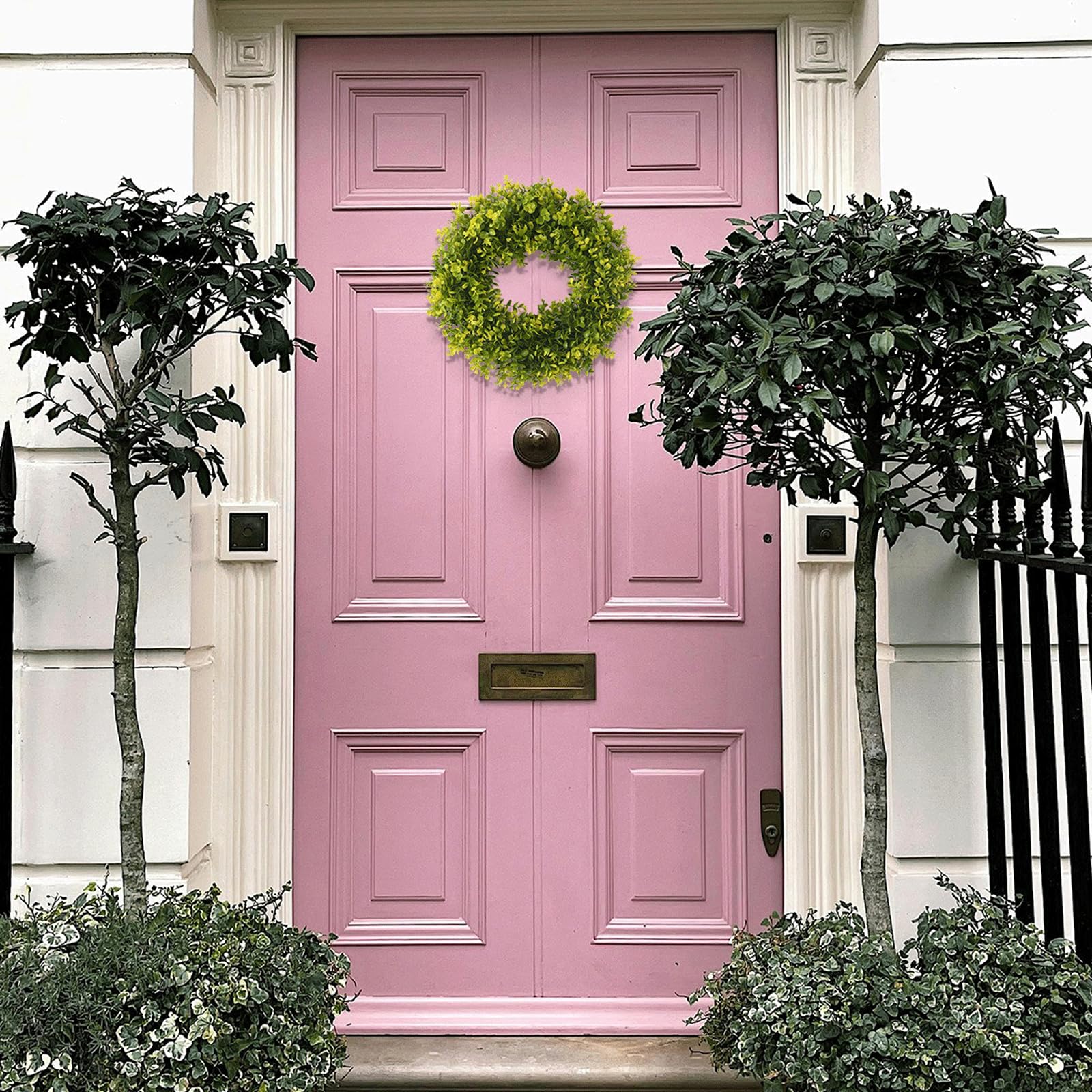 Ghirlanda di benvenuto per porta d'ingresso, ghirlanda di eucalipto artificiale, decorazione primaverile ed estiva per porta d'ingresso, ghirlanda di piante finte per porta d'ingresso