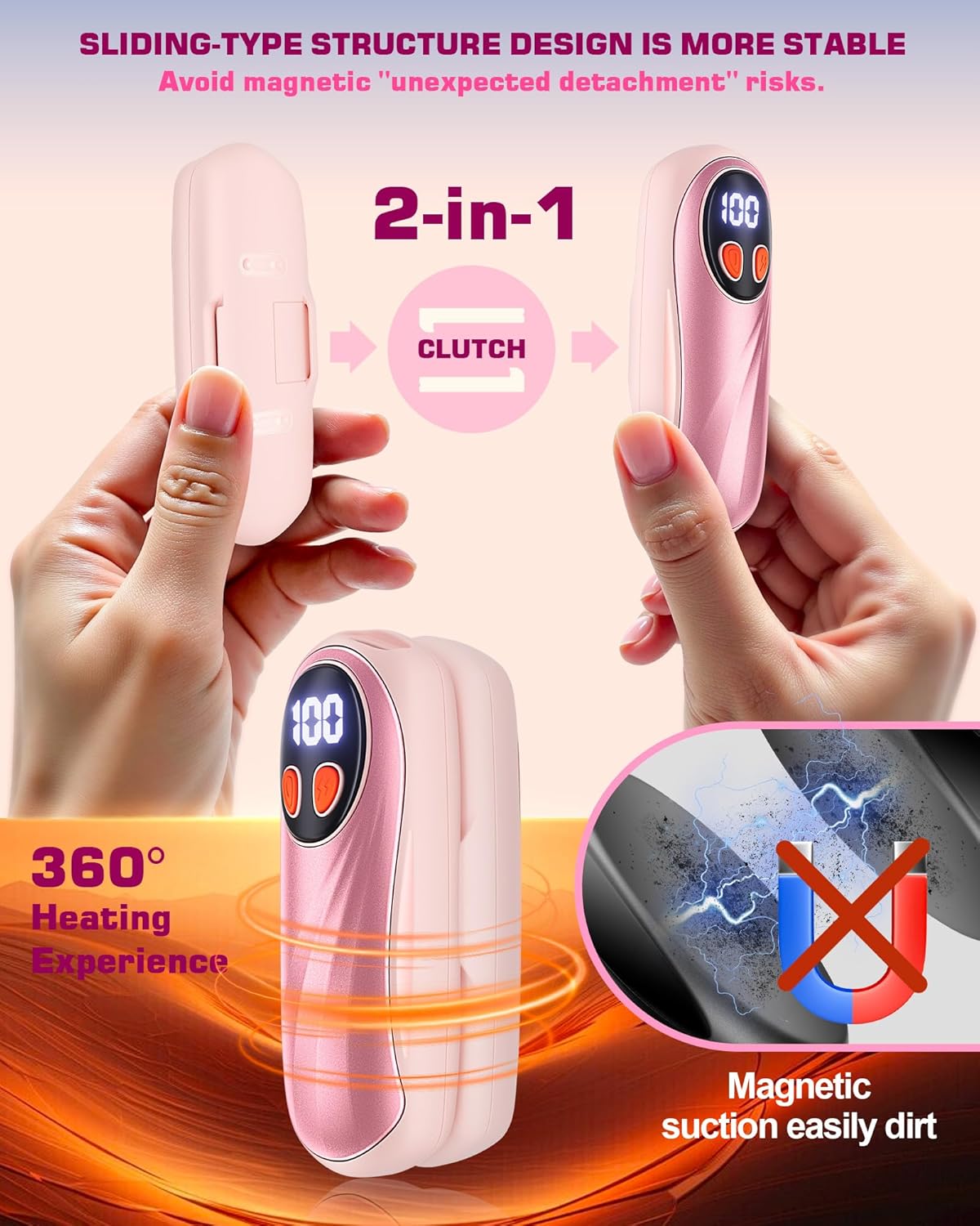 Hand Warmers Rechargeable 2 Pack, 6000mAh Electric Hand Warmers, 5-Level Heating with Battery Display, Reusable Portable Pocket Heater, Gifts for Christmas, Outdoor, Golf, Travel, Hunting, Camping - Image 5