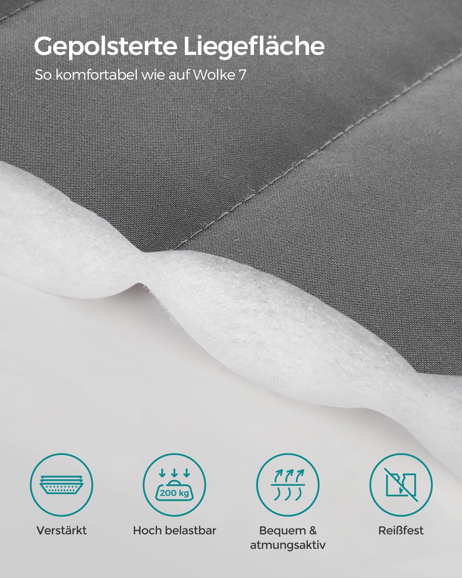 SONGMICS Hängematte mit Gestell, Hängemattengestell aus Metall, Doppelhaltestange, mit Kissen, bis 200 kg belastbar, Garten, schwarzes Gestell und graue Hängematte GHS002G01
