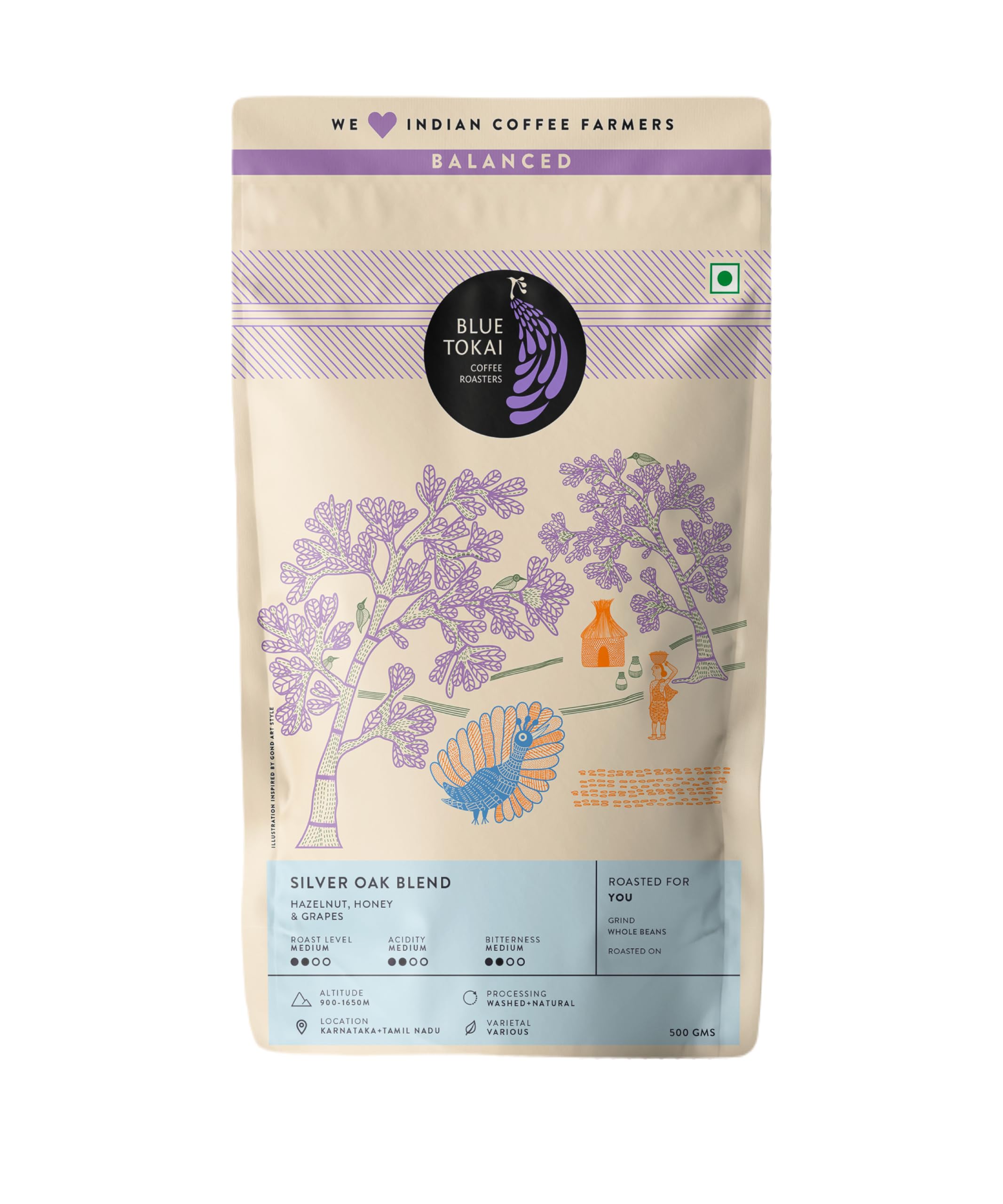 Silver Oak Cafe Blend - Medium Roast | Whole Beans 500G Pouch| Rich & Smooth Coffee Blend | 100% Arabica Beanss | Specialty Coffee | Freshly Roasted Coffee Beans