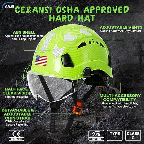 Miniatura 2 de Cascos cascos con patrón de fibra de carbono  Construcción aprobado por la OSHA, ANSI Z89.1 Tipo 1 Clase C Casco de seguridad ajustable ventilado