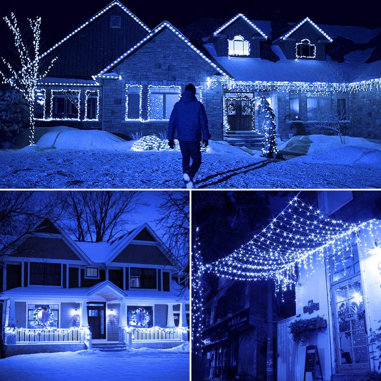 Arkim Lot de 2 guirlandes lumineuses solaires à 200 LED, lampes solaires d'extérieur étanches en fil de cuivre, pour jardin, terrasse, cour, maison, mariage, fêtes de Noël (blanc 200 LED, 2)