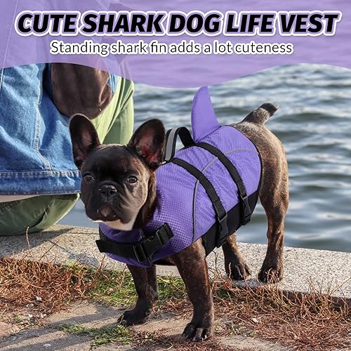 Miniatura 5 de Queenmore Chaleco salvavidas para perros pequeños con diseño de tiburón, para natación, barco, kayak, alta flotabilidad, salvavidas para perros con