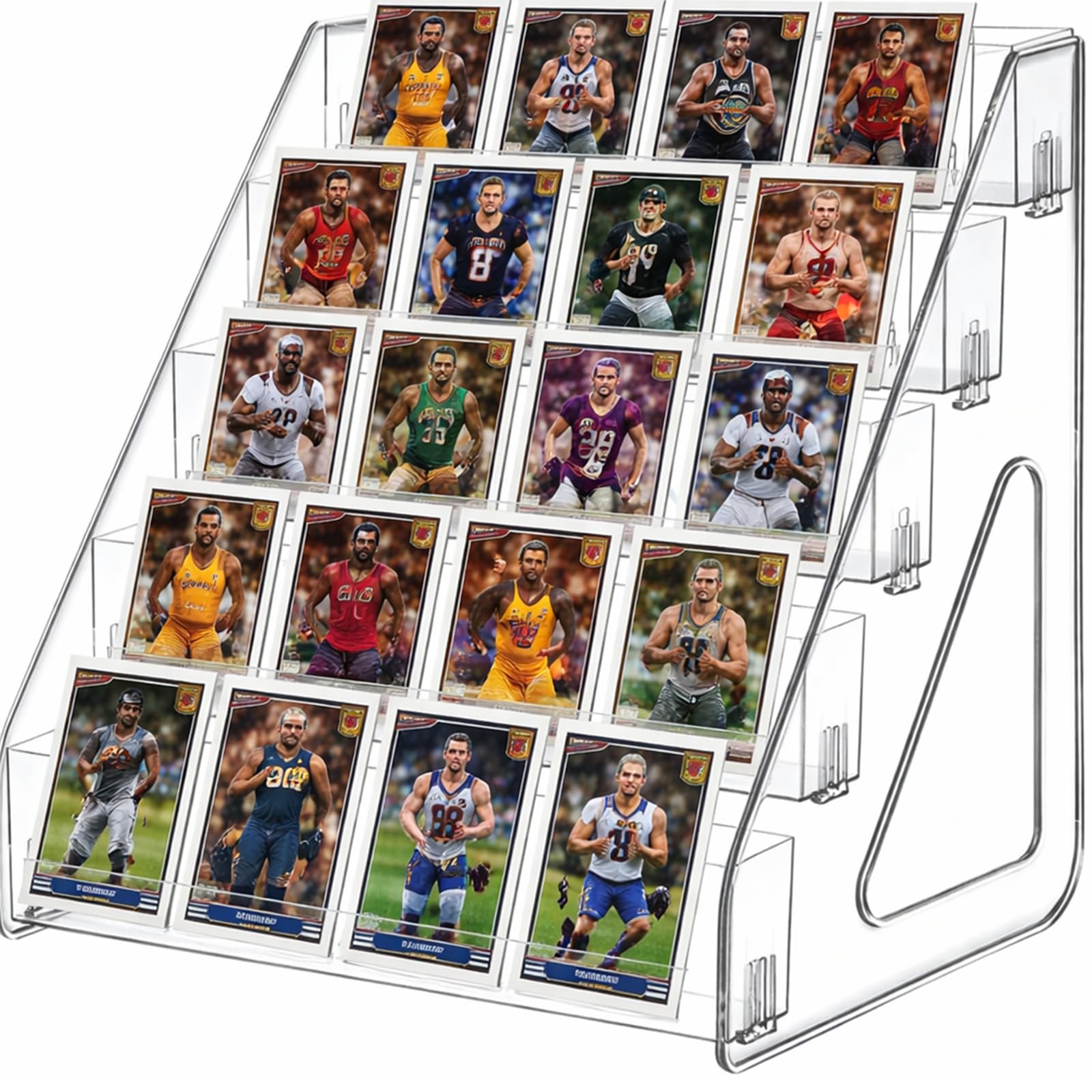 5 Tier 12" Acrylic Trading Card Display Stand, Transparent Vertical Shelf Rack, Tabletop Vertical Holder, Snap-On Assembly, for Collectible Card Slabs, Toploaders, Postcards, Desk Organisation