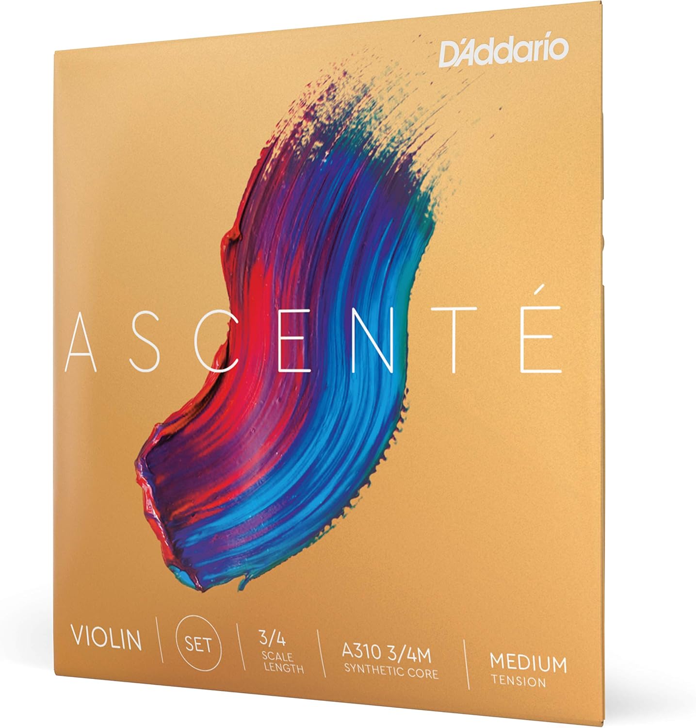 D'Addario Ascente Violin Strings - Violin Strings with Ball Ends, Synthetic Core - A310 3/4M - Full Set - 3/4 Scale - Medium Tension