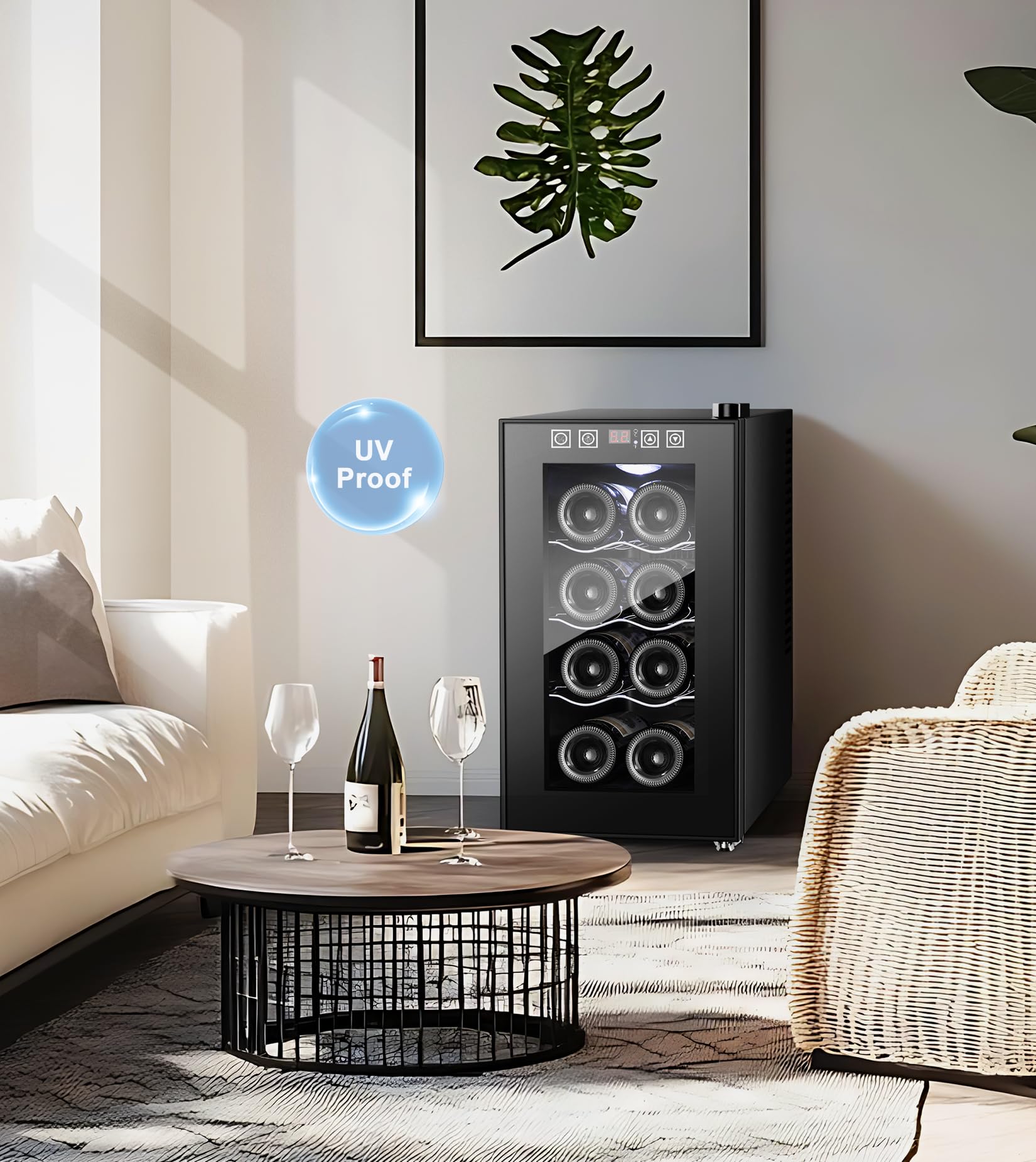 Rlpi 8 Bottle Thermoelectric Wine Fridge, Mini Wine Cooler Refrigerator With LED Touchscreen & Low-E Glass Door, No Vibration Frost-Free Quiet, Countertop/Freestanding, Safety Lock on Fridge.com - View 6