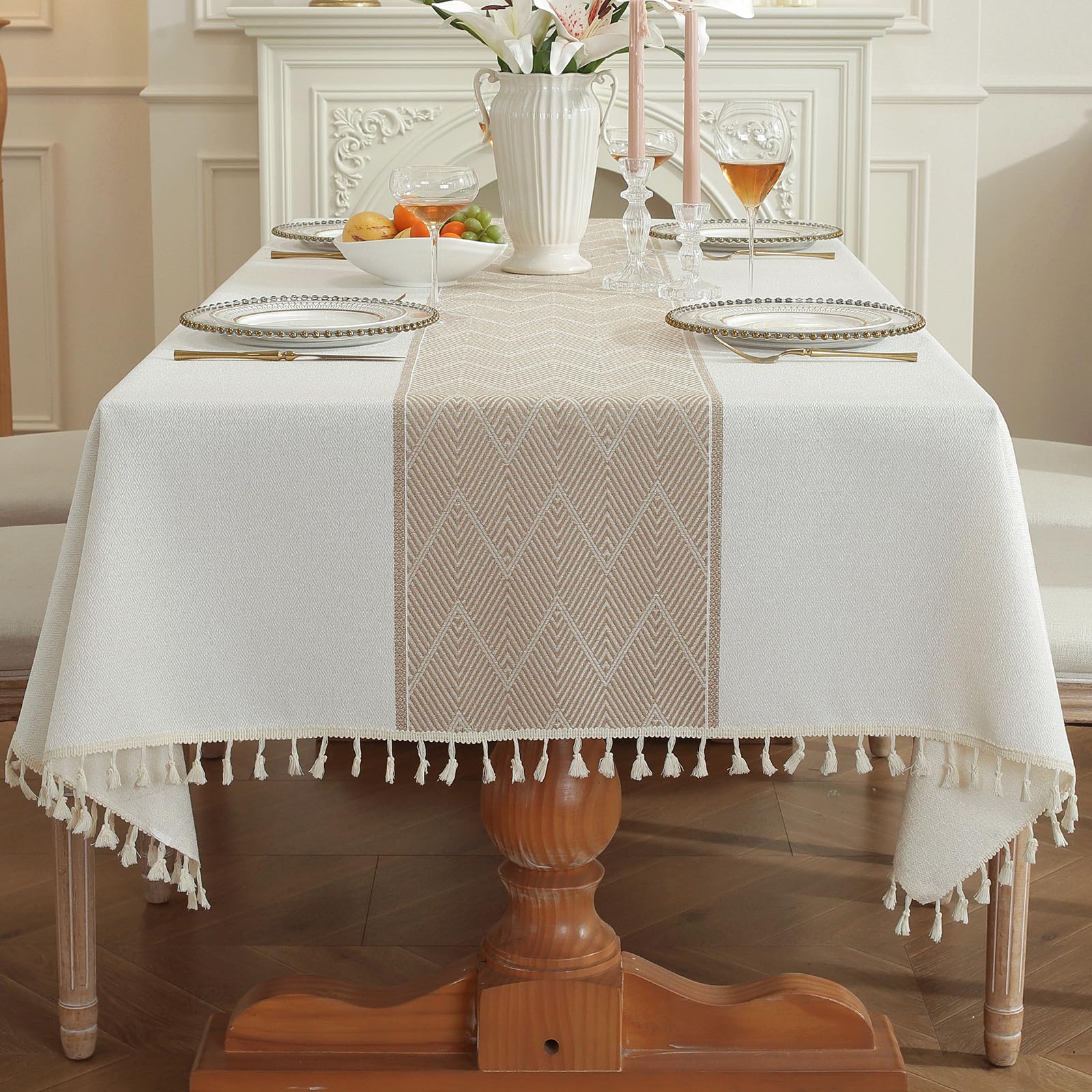 WEYOND Tablecloths Waterproof, Faux linen Table Cloth, 220 x 140 cm Beige