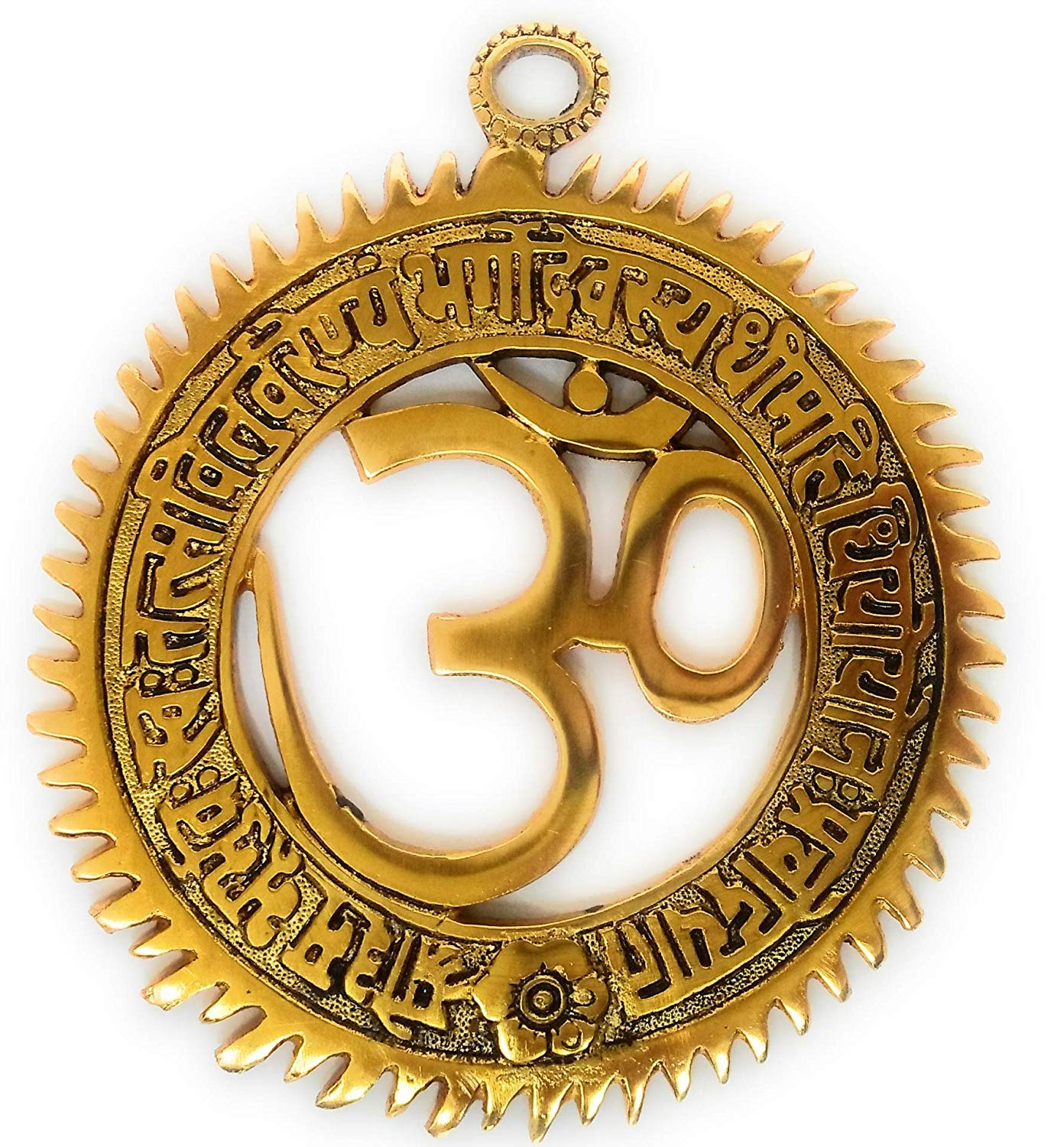 Skywalk Hand Crafted Metal Brass Wall Hanging Om With Gayatri Mantra,Decorative Brass Om Religious Wall Hanging 5X0.5X6 Gold
