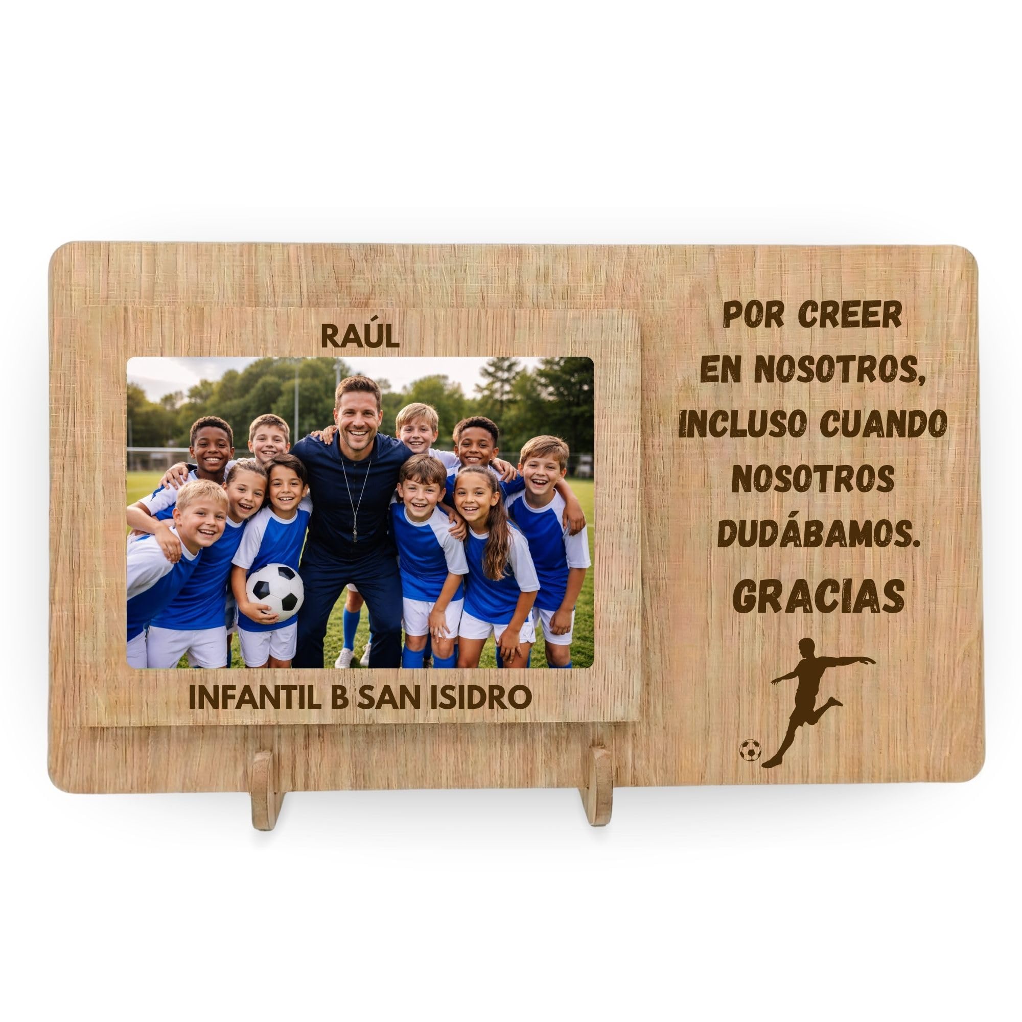 Marco de fotos entrenador fútbol regalo fin de temporada para equipo infantil con frase de agradecimiento y foto 10x15, detalle original fin de curso - 30 x 17,5 cm (futbol)