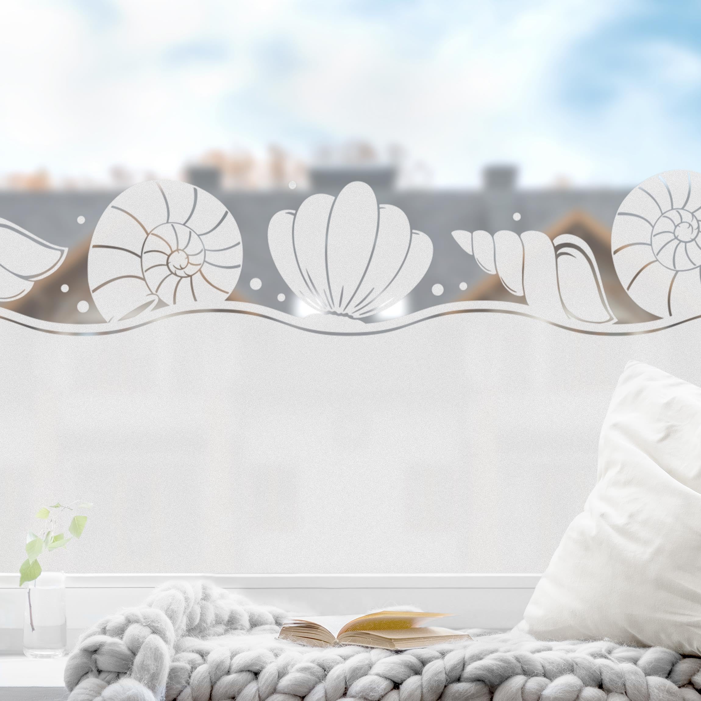 Fensterfolie statisch haftend Strand Sichtschutz Milchglas - Made in Germany - Motiv Modern Blickdicht Scheibe Innen Weiss Schlafzimmer Wohnzimmer Küche Glas 1501 (100x50cm)