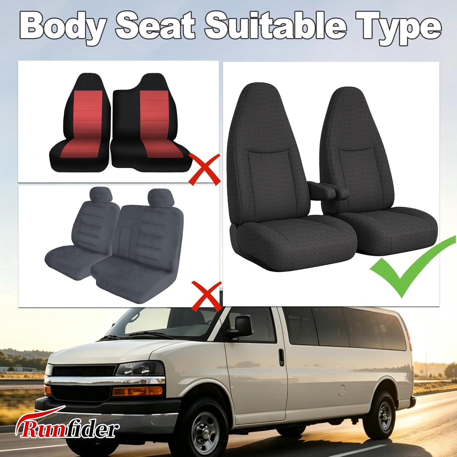 Front Seat Covers for Chevy Express 1996-2009 Heavy-Duty 3-Layer Composite Sponge Fabric Machine Washable Protection for Work & Outdoor Use - Black