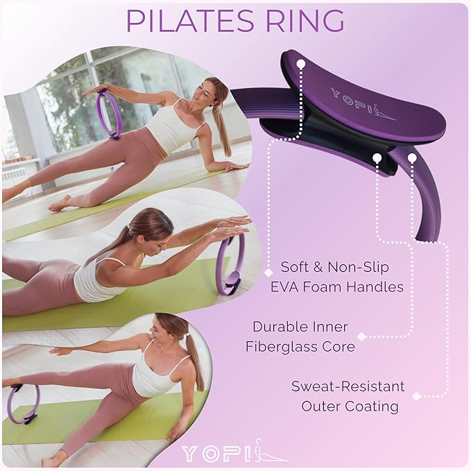 Kit Yoga y Pilates 9 en 1 con Balón, Aros, Bandas y Más - Rosa y Púrpura miniatura 5