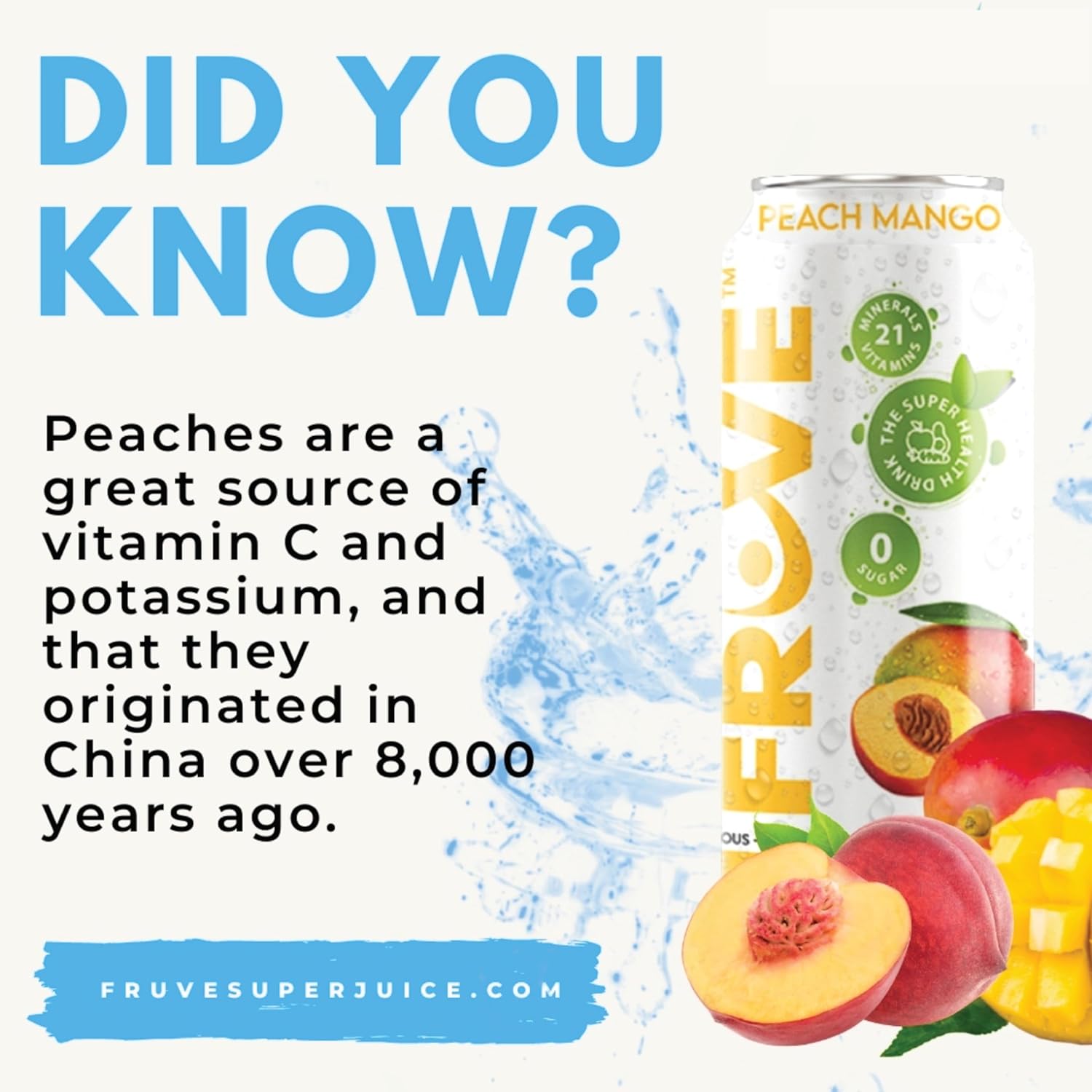FrUve Super Water | Peach Mango Flavor | 12 16oz Cans | Healthy Drink | Zero Sugar | Low Calorie Drink | Powerful Antioxidants | Boosts Immune System | NON-GMO | The Super Health Drink